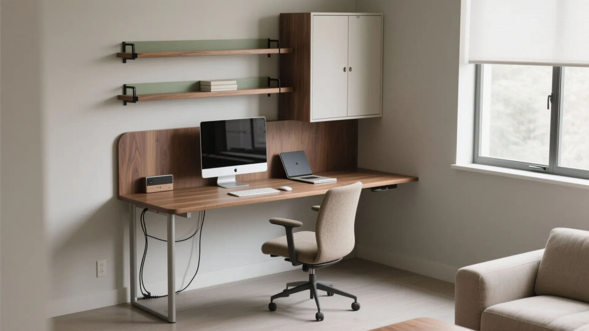 1) The L-Shaped Corner Workstation + Vertical Storage