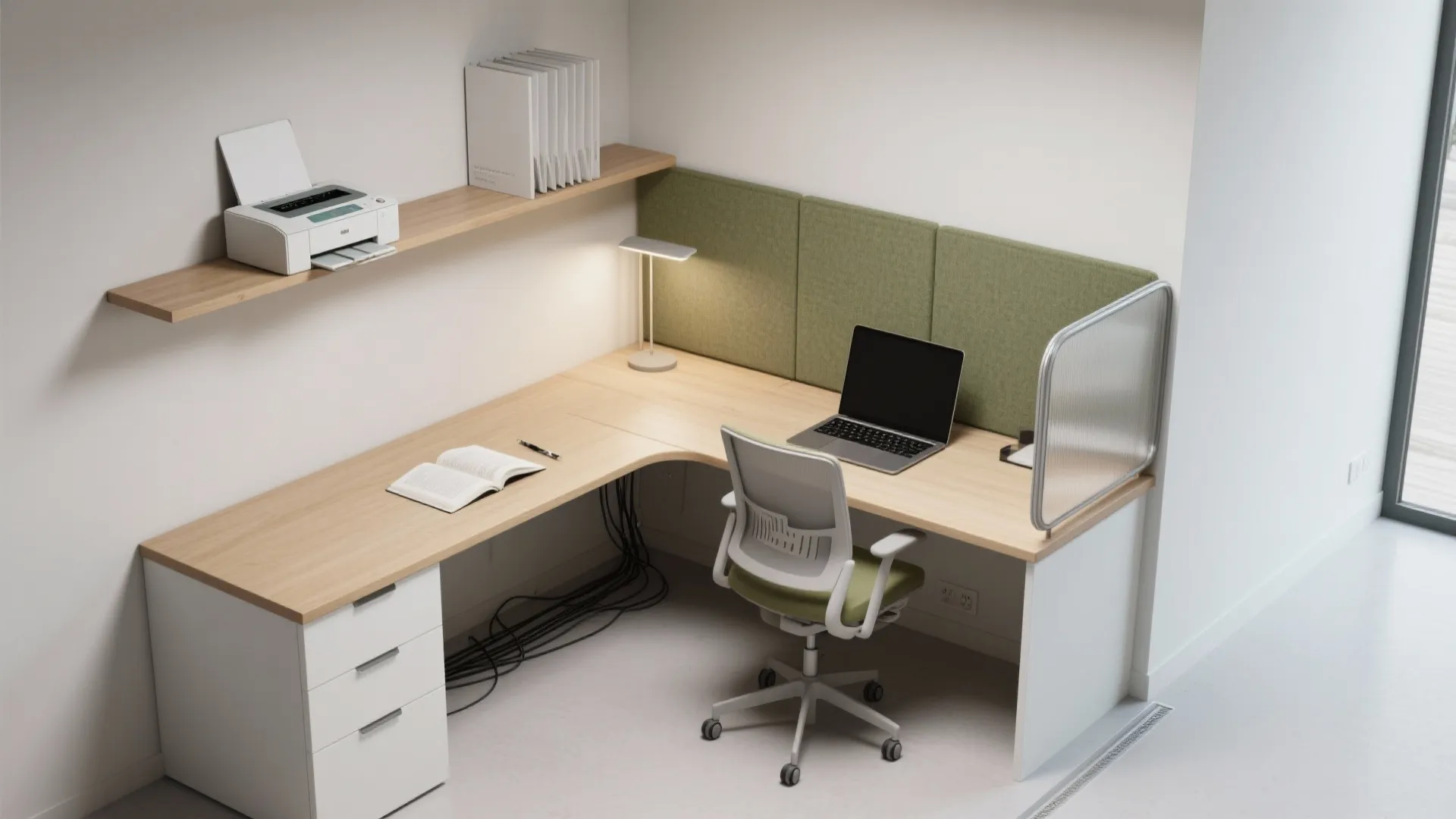 L-shaped desk and micro-zones