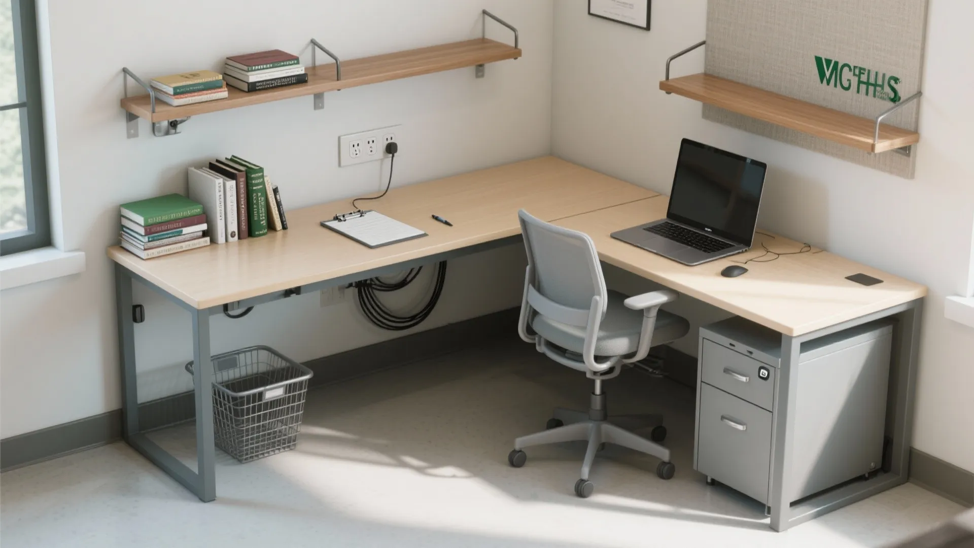L-shaped desk zoning in small study rooms