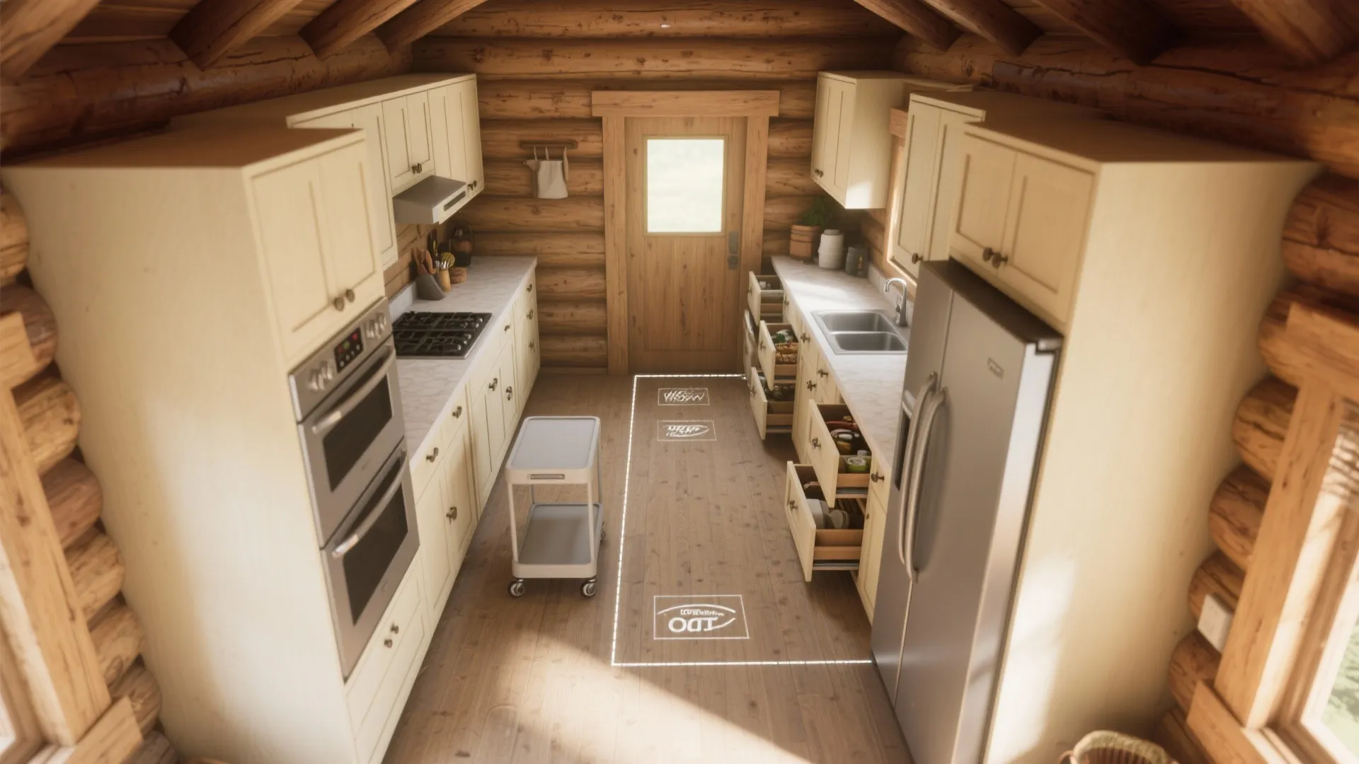 2. Go compact: L-galley with pull-out pantries