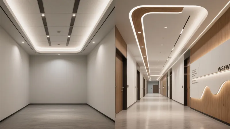 Modern Office Corridor Design with Ambient Lighting