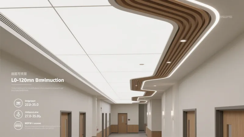 Modern Hospital Corridor Design with Wood Accent Ceiling