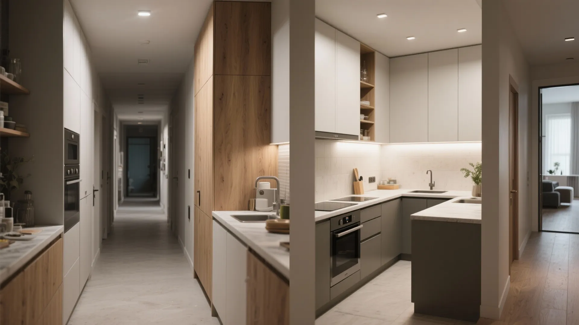 3) L-shaped layout that frees counter space