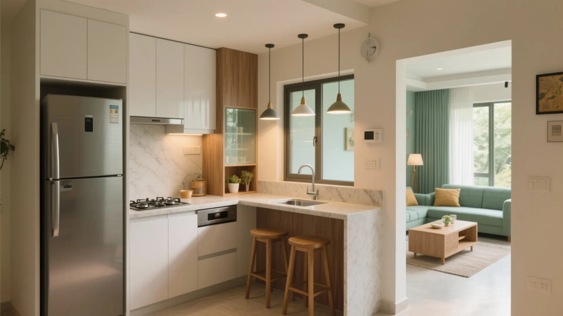 L-Shaped Micro Kitchen or Open Counter for Better Flow