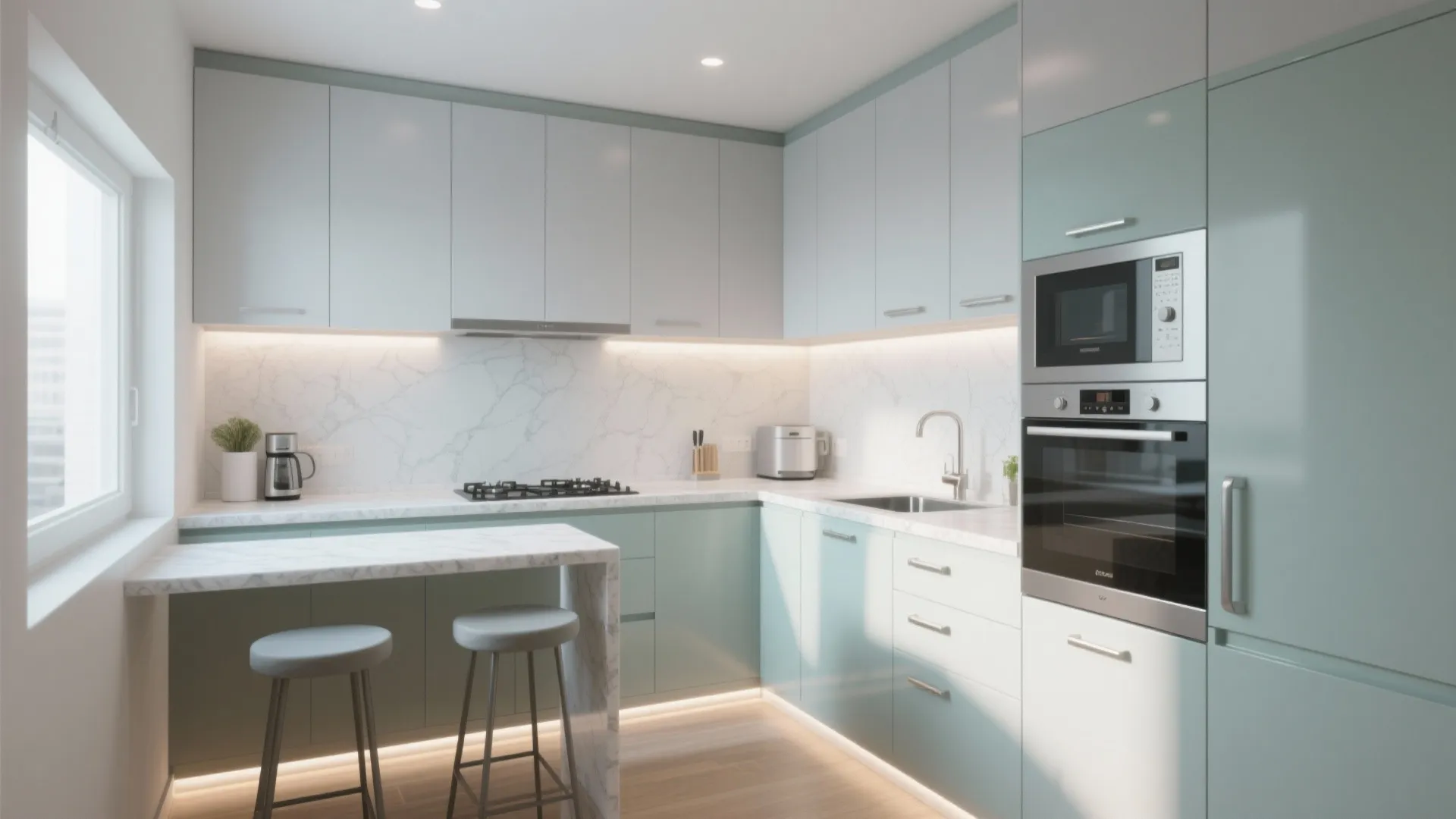 Compact L-Shaped Kitchen with Light Finishes