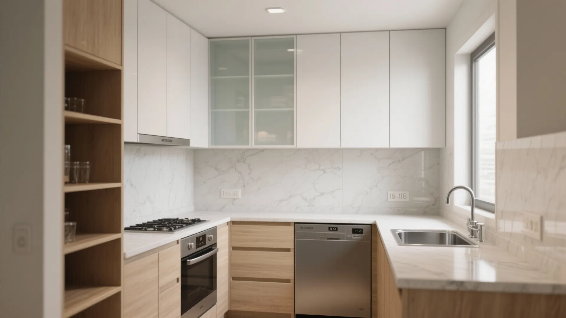 L-shaped 1 BHK Kitchen with Ceiling-High Storage