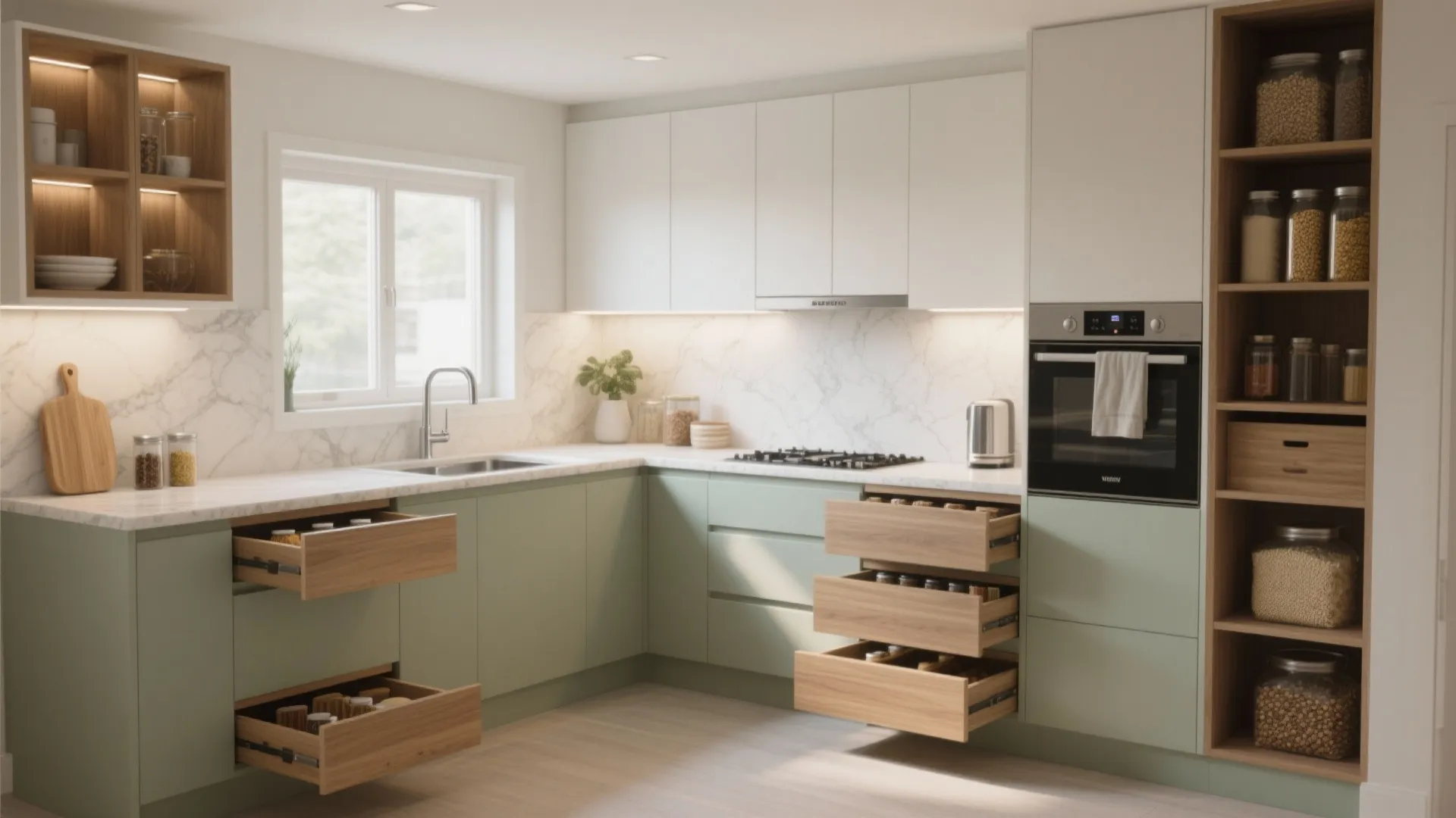 A Modular Kitchen That Works Hard: L-Shape + Tall Pantry