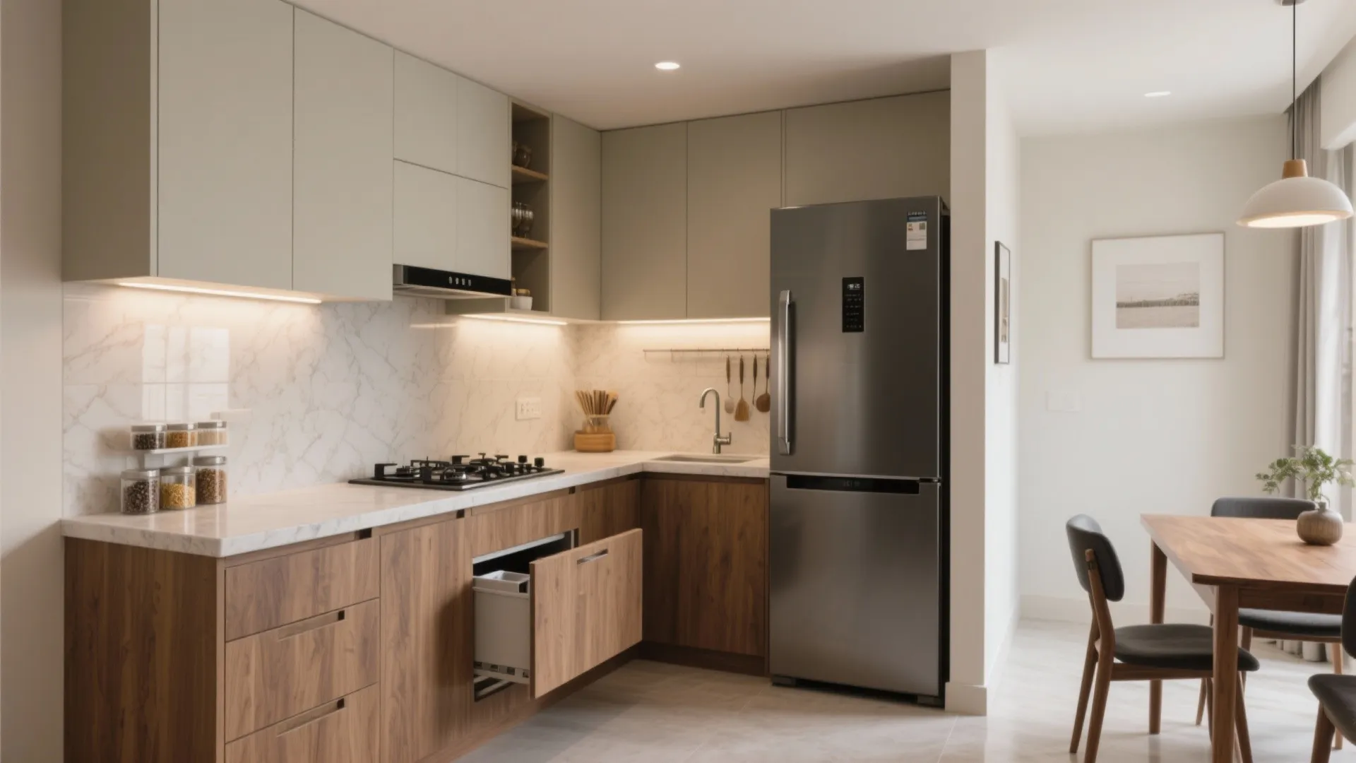 3) An L-Shaped Modular Kitchen That Works Hard