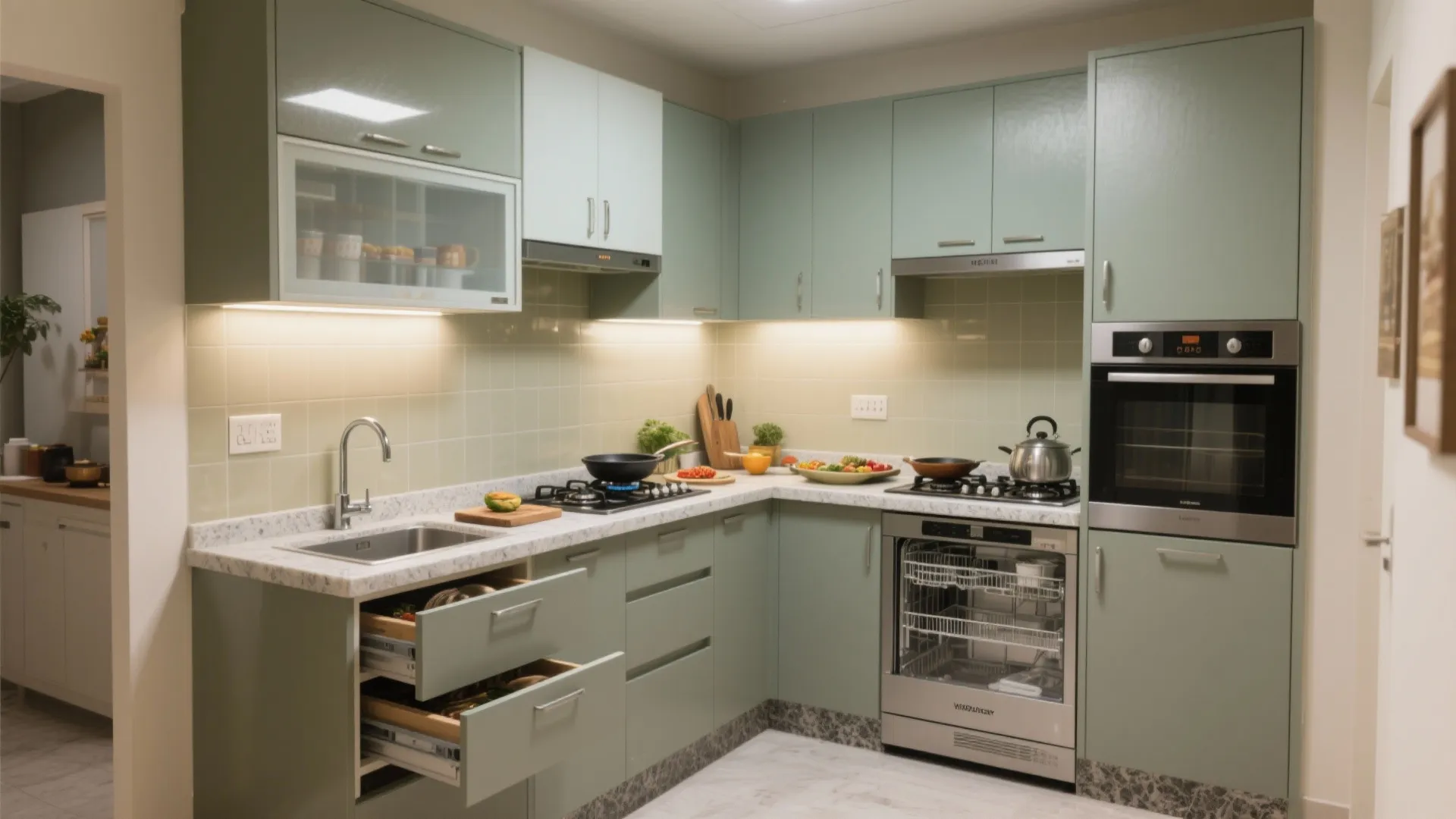 Modular kitchen that respects Indian cooking (L- or parallel)