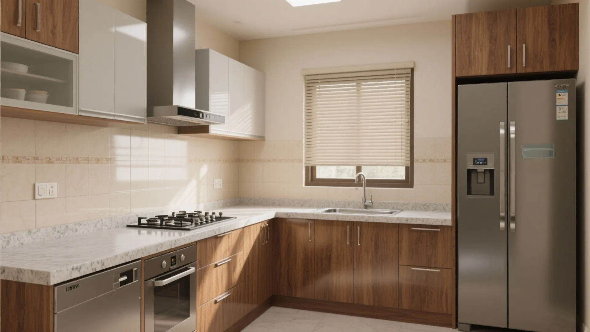 1) A Workhorse L-Shaped Modular Kitchen