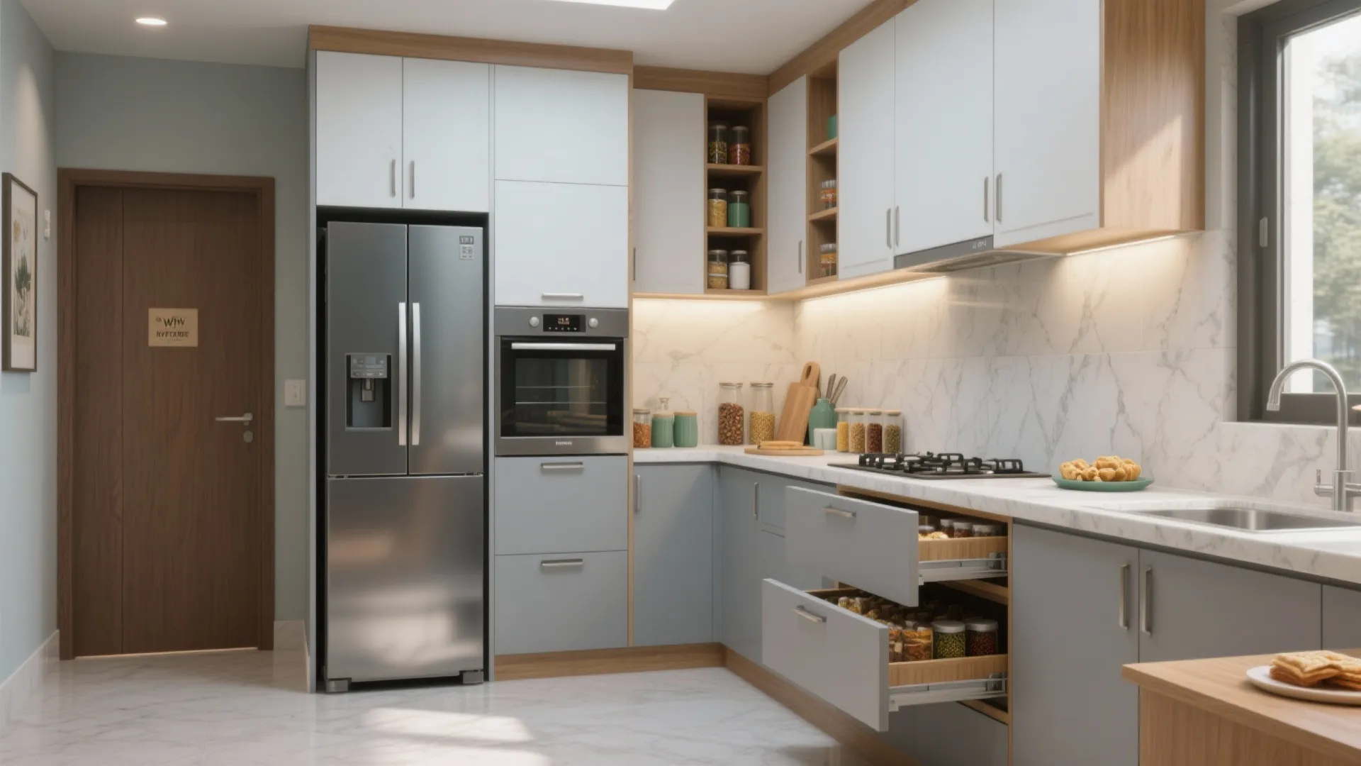 Minimalist kitchen storage with an L-shaped plan