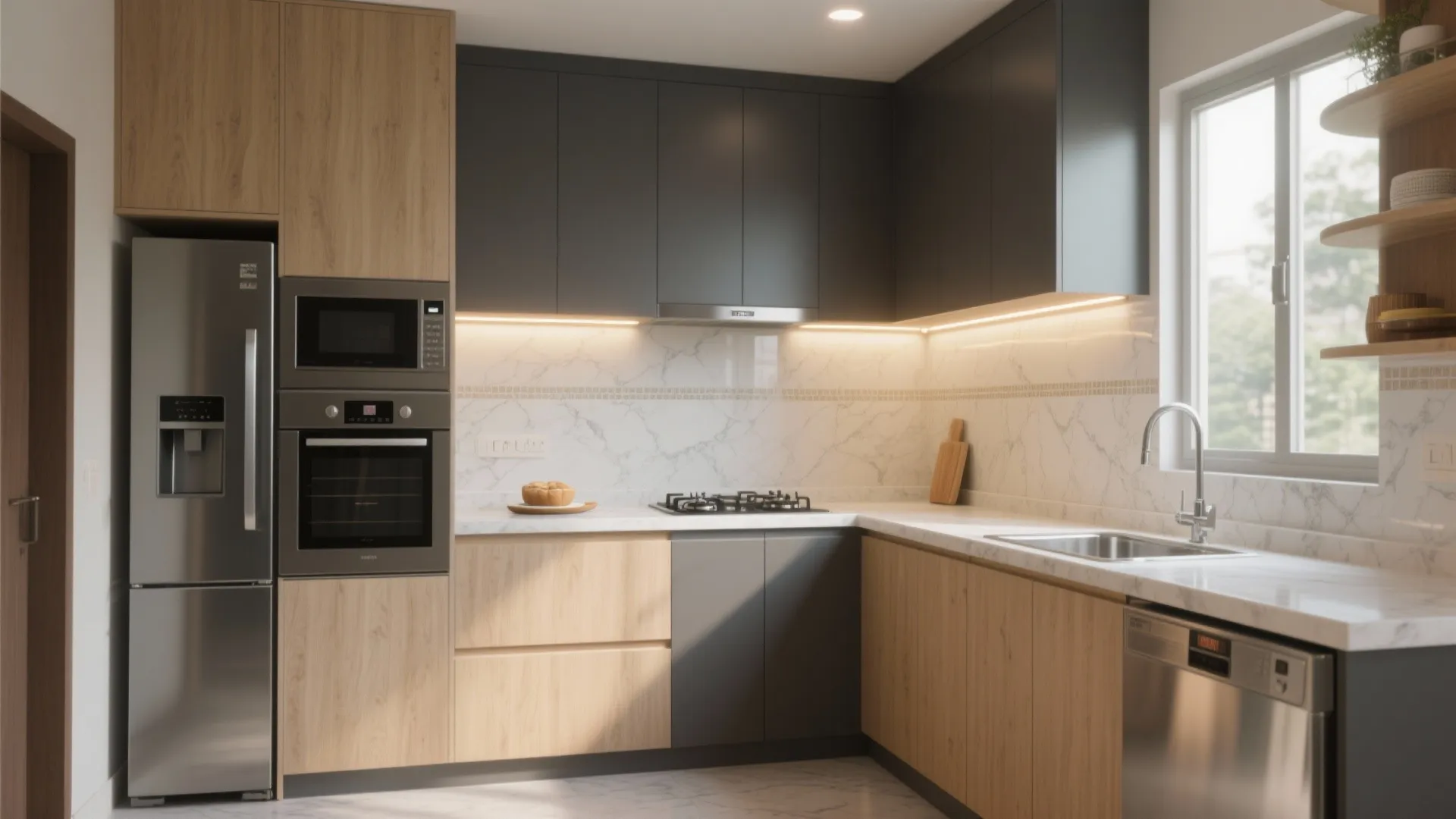 An L-shaped modular kitchen that works hard