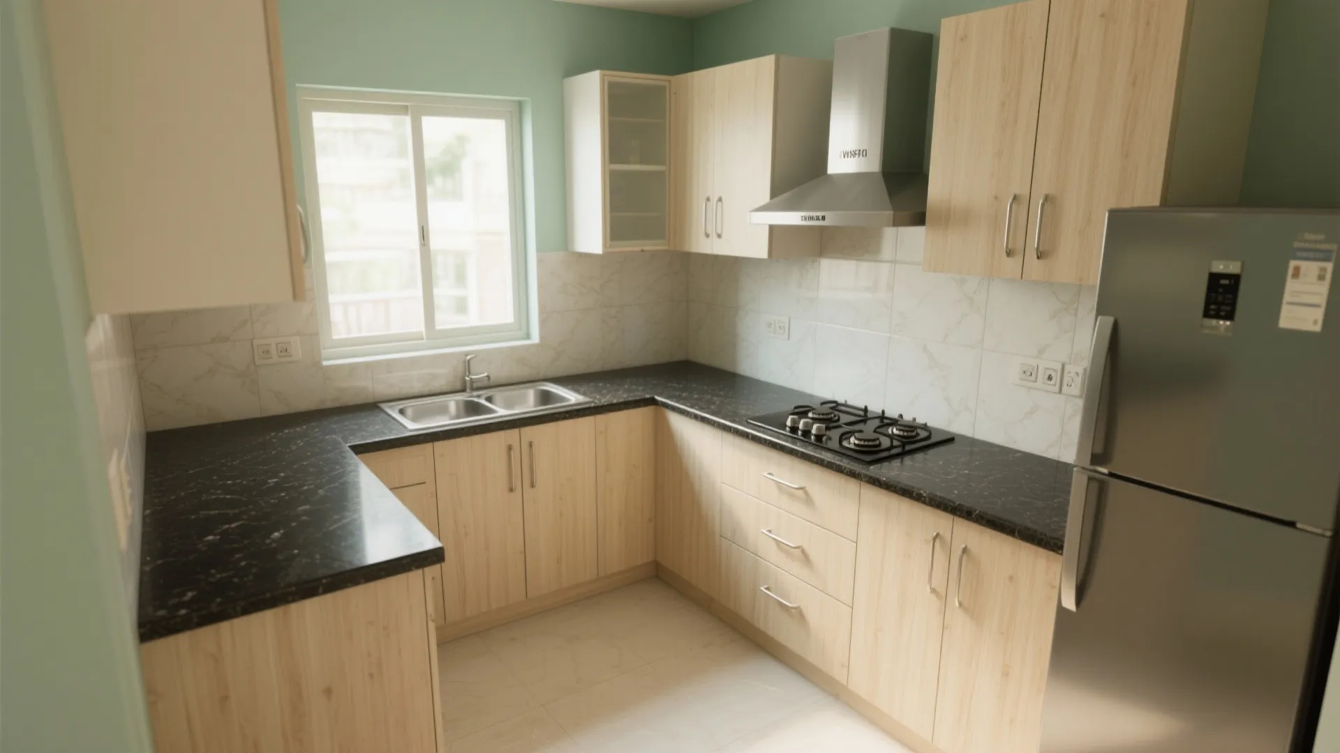 Compact Modular Kitchen with an L-Shaped Plan