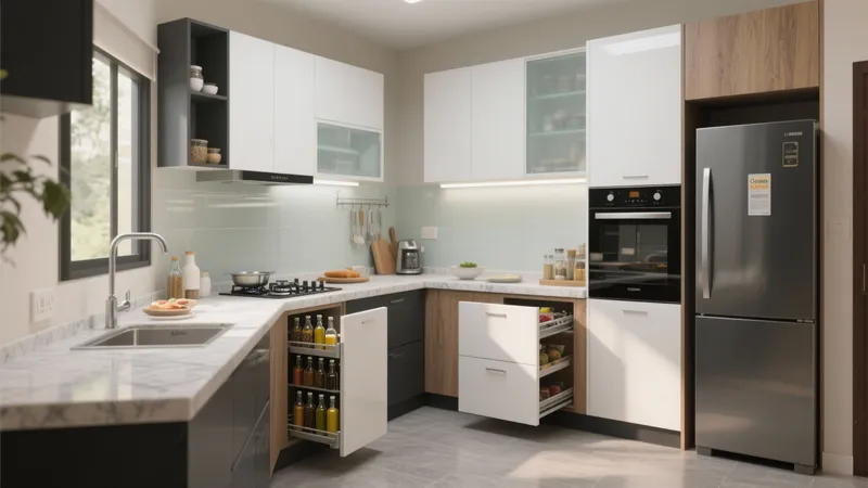 Modern L-Shaped Kitchen with Smart Storage Solutions