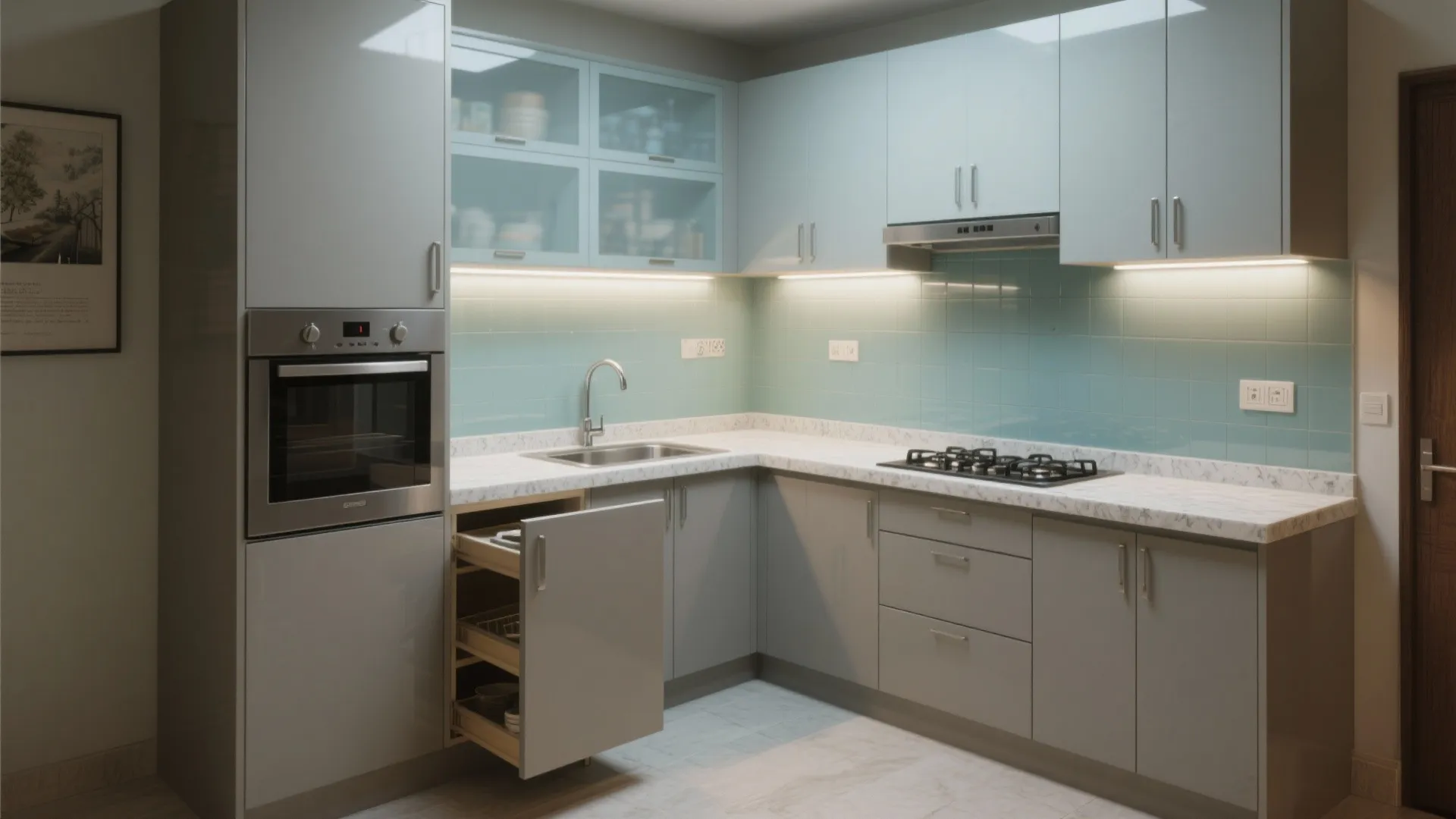 L-shaped kitchen in compact space