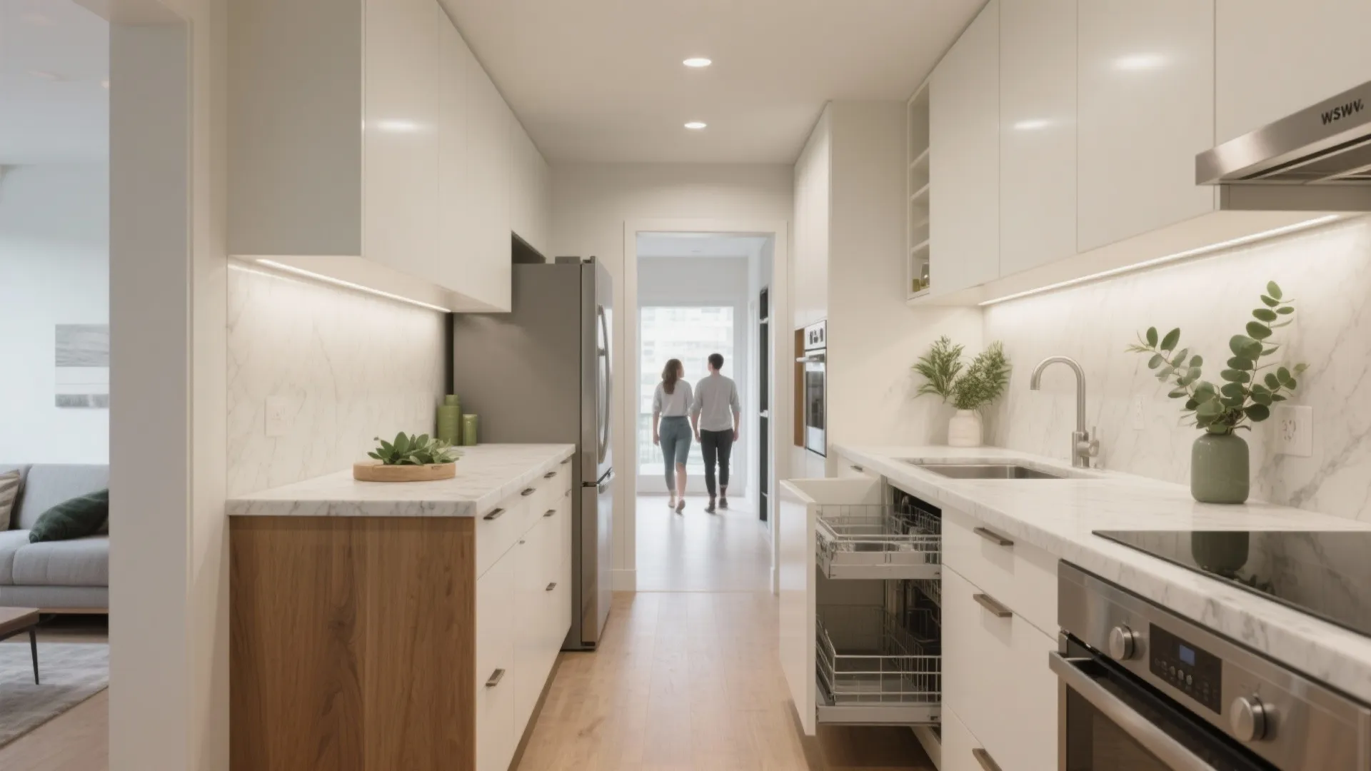 2) Smart, L-shaped kitchen that hugs a corner