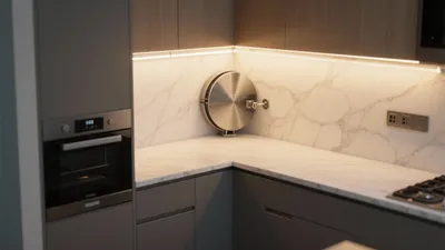 Modern Luxury Kitchen with Marble Countertops & Smart Lighting