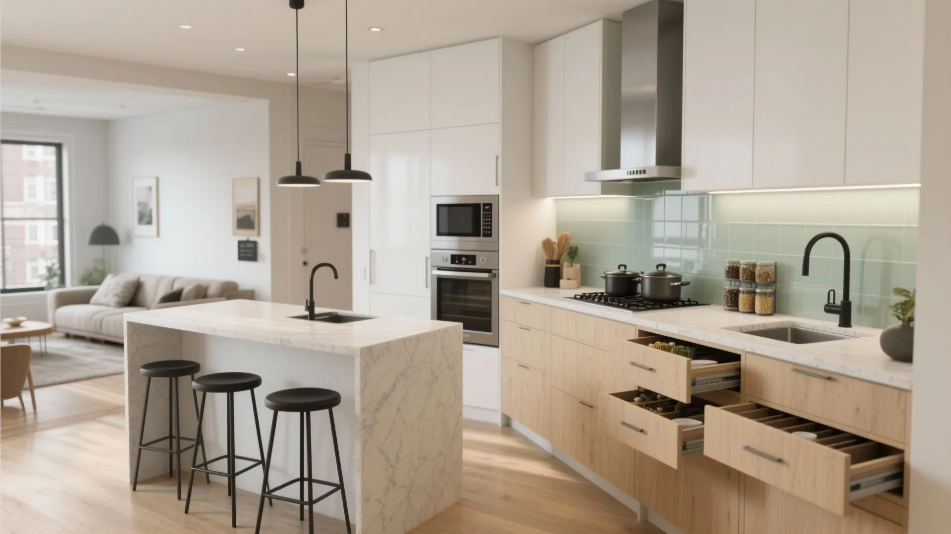 2) An L-shaped Open Kitchen That Works Hard