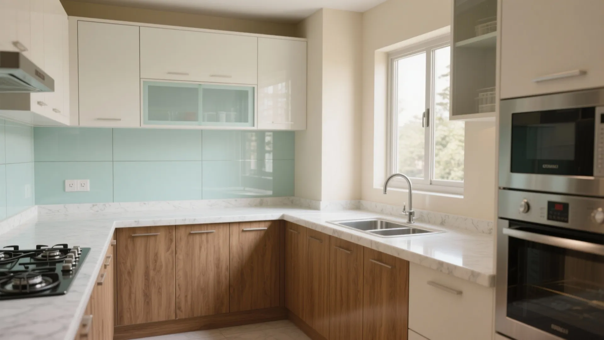 L‑Shaped Kitchen and a Glass Backsplash