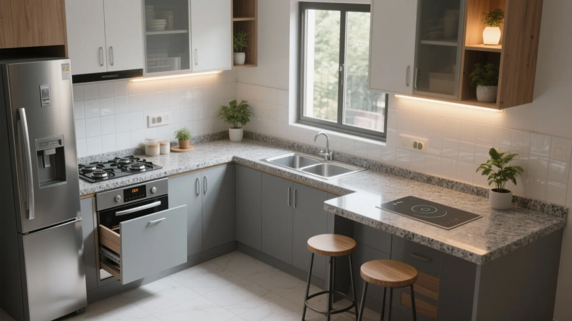 L-shaped kitchen that actually works in a 3 BHK