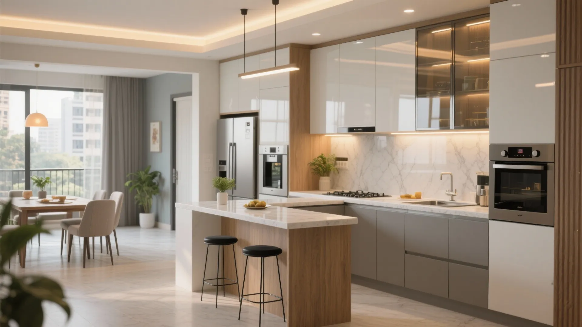 L-shaped kitchen that doubles as a social hub