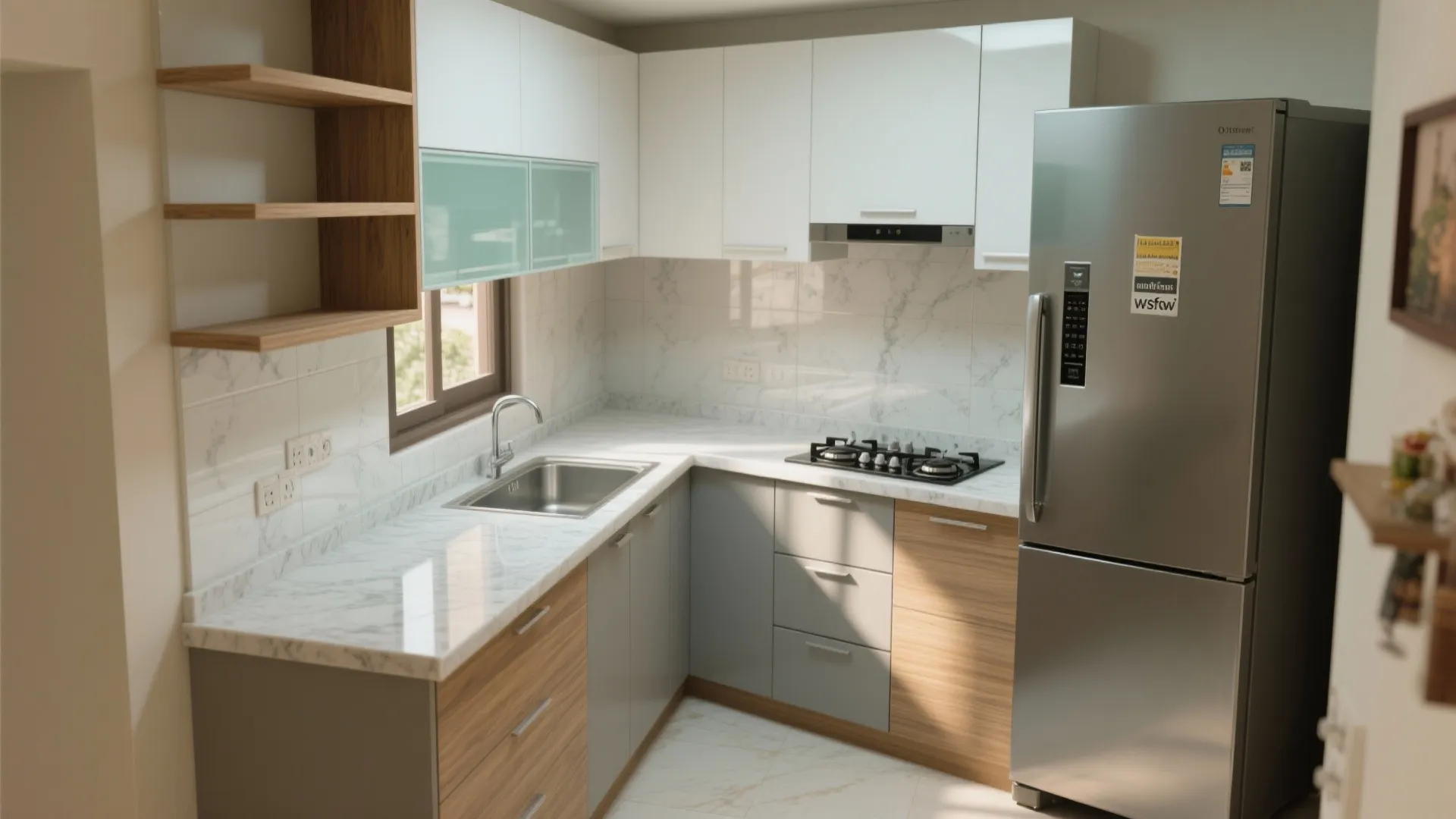 L-Shaped Kitchen Layout for Small 2 BHKs