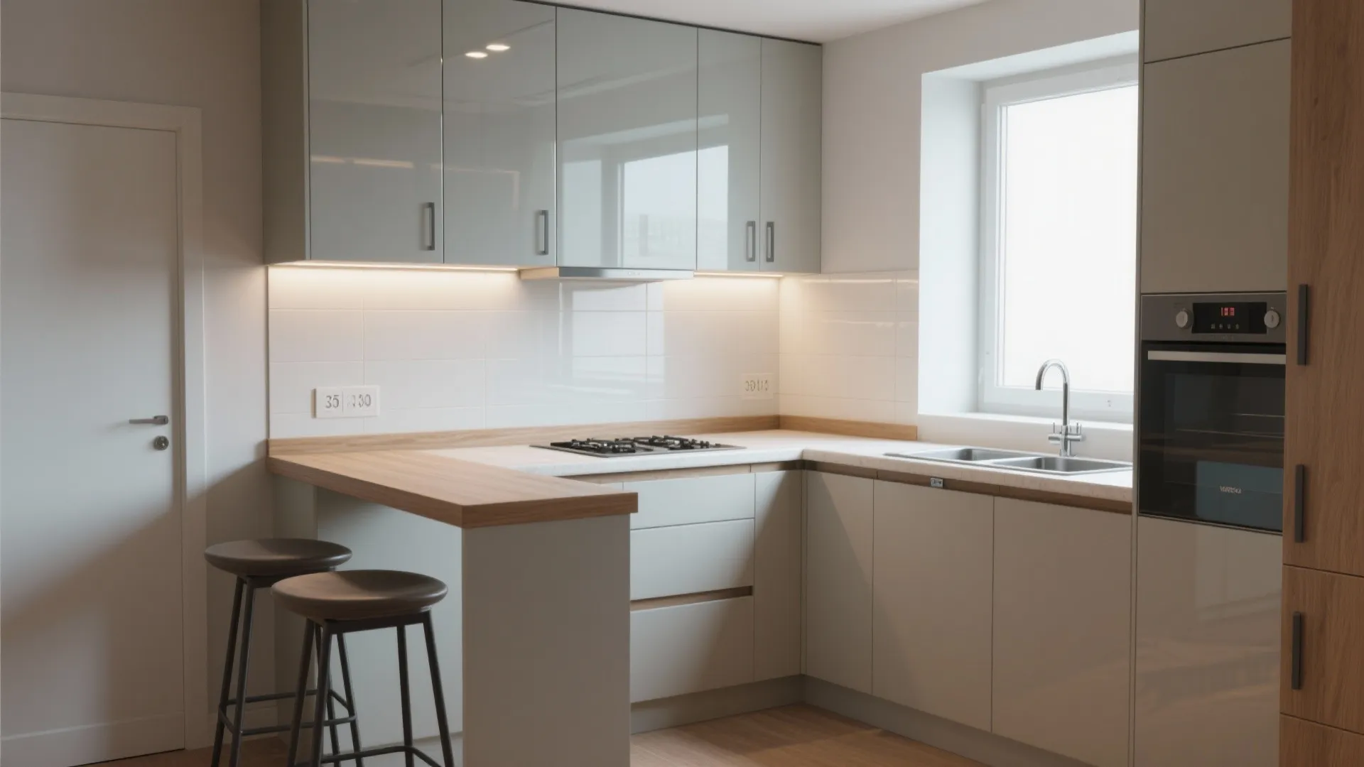 L-shaped kitchen with a compact breakfast ledge