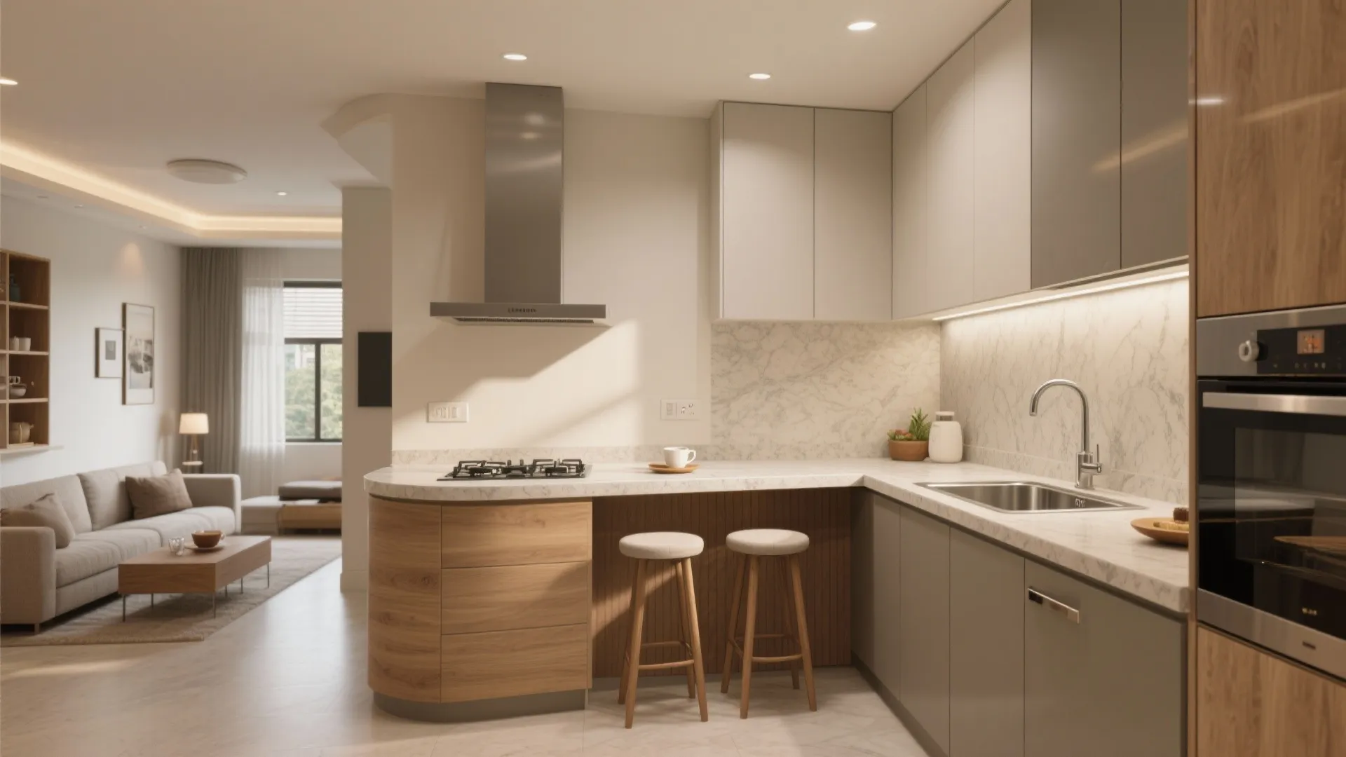 Open L-Shaped Kitchen With a Breakfast Ledge