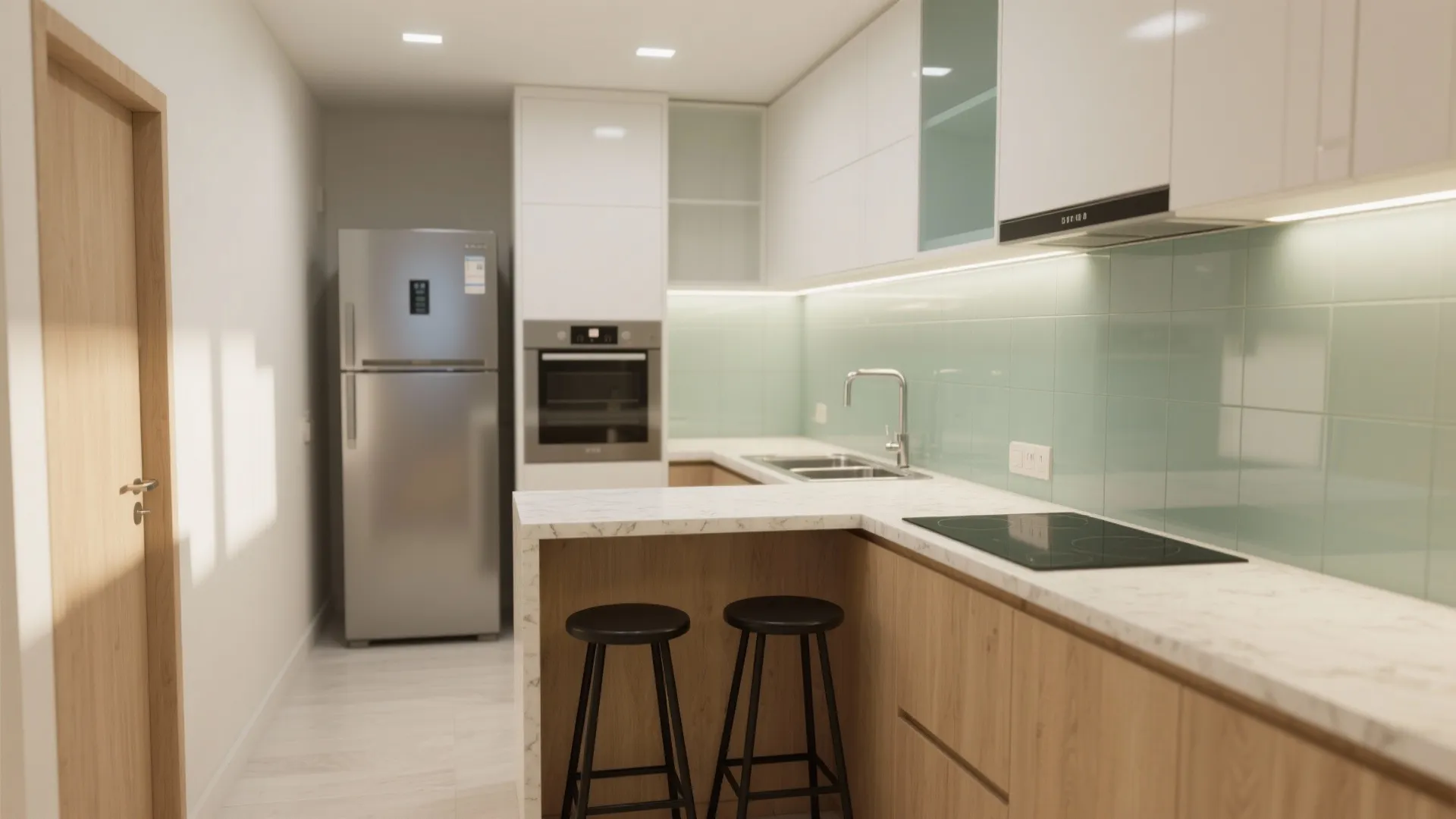 L-shaped kitchen with a slim breakfast ledge