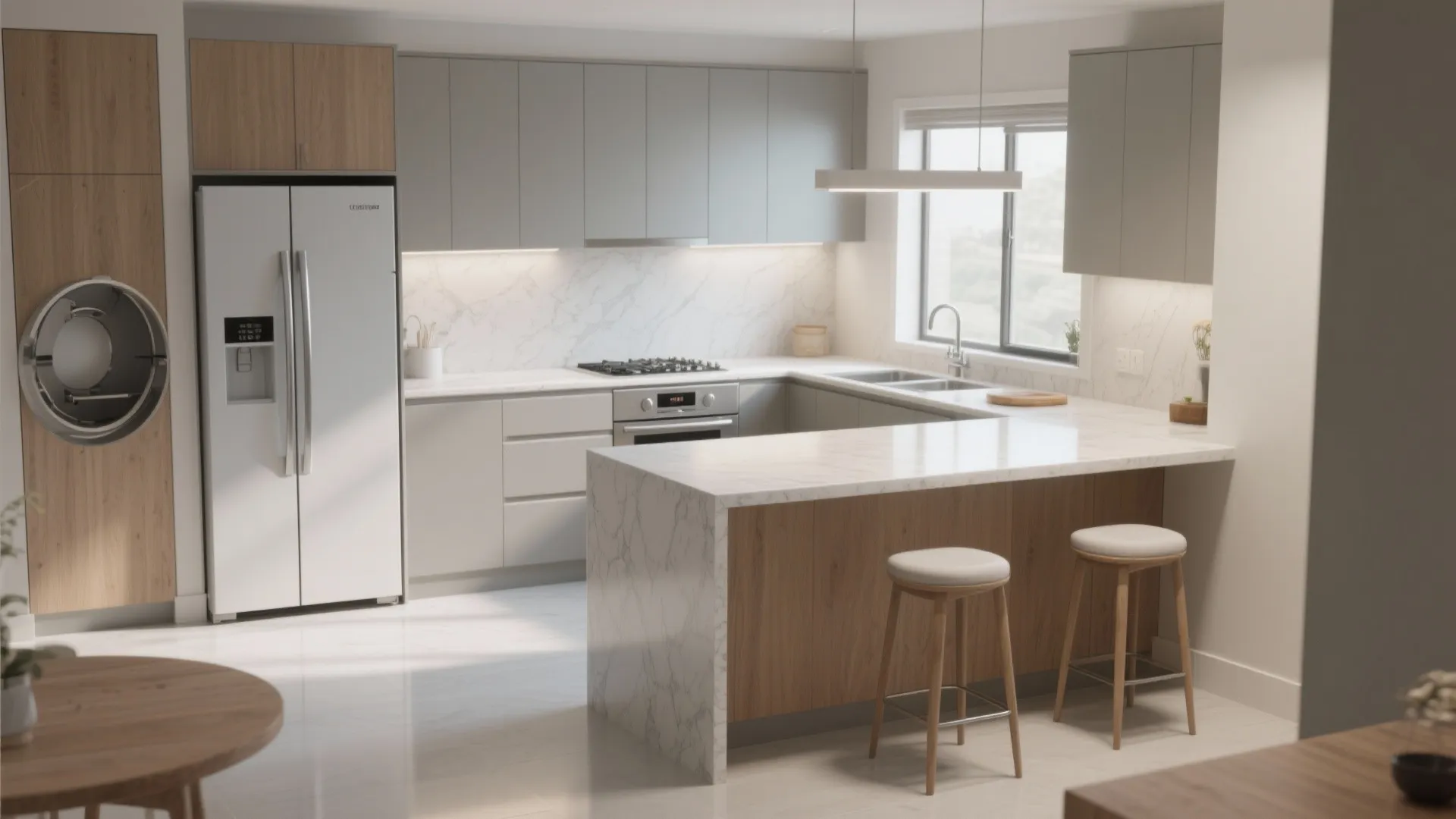 An L-Shaped Kitchen With A Breakfast Ledge