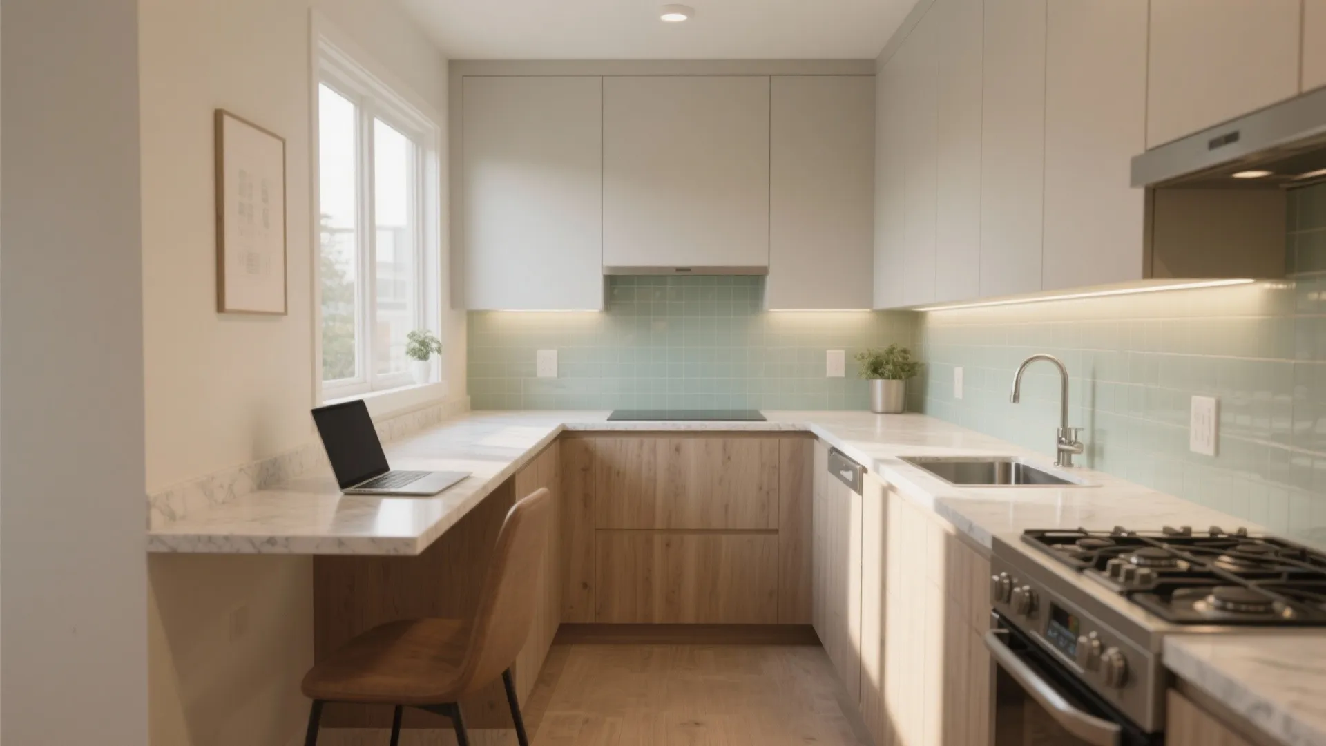 L-shaped Kitchen With a Breakfast Ledge