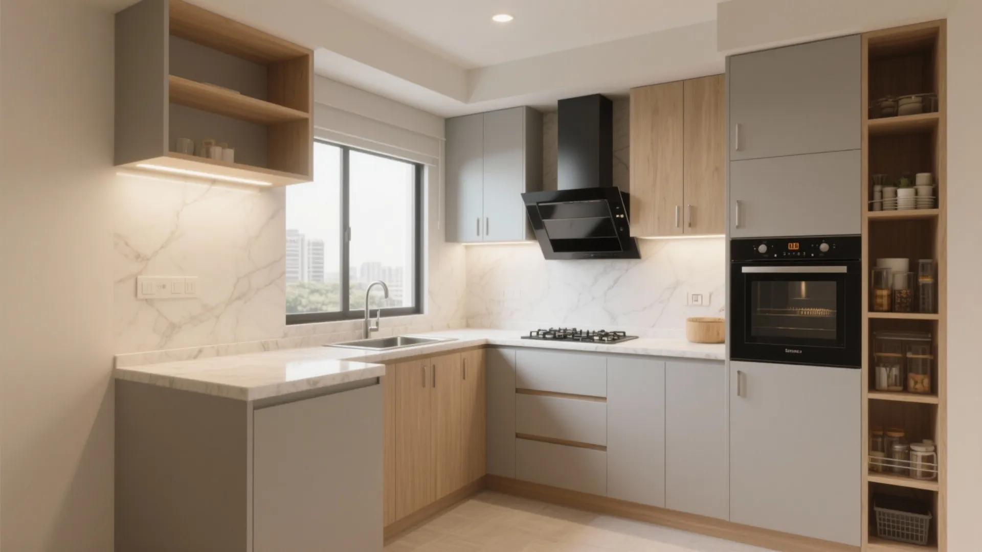 L-Shaped Modular Kitchen for Everyday Efficiency