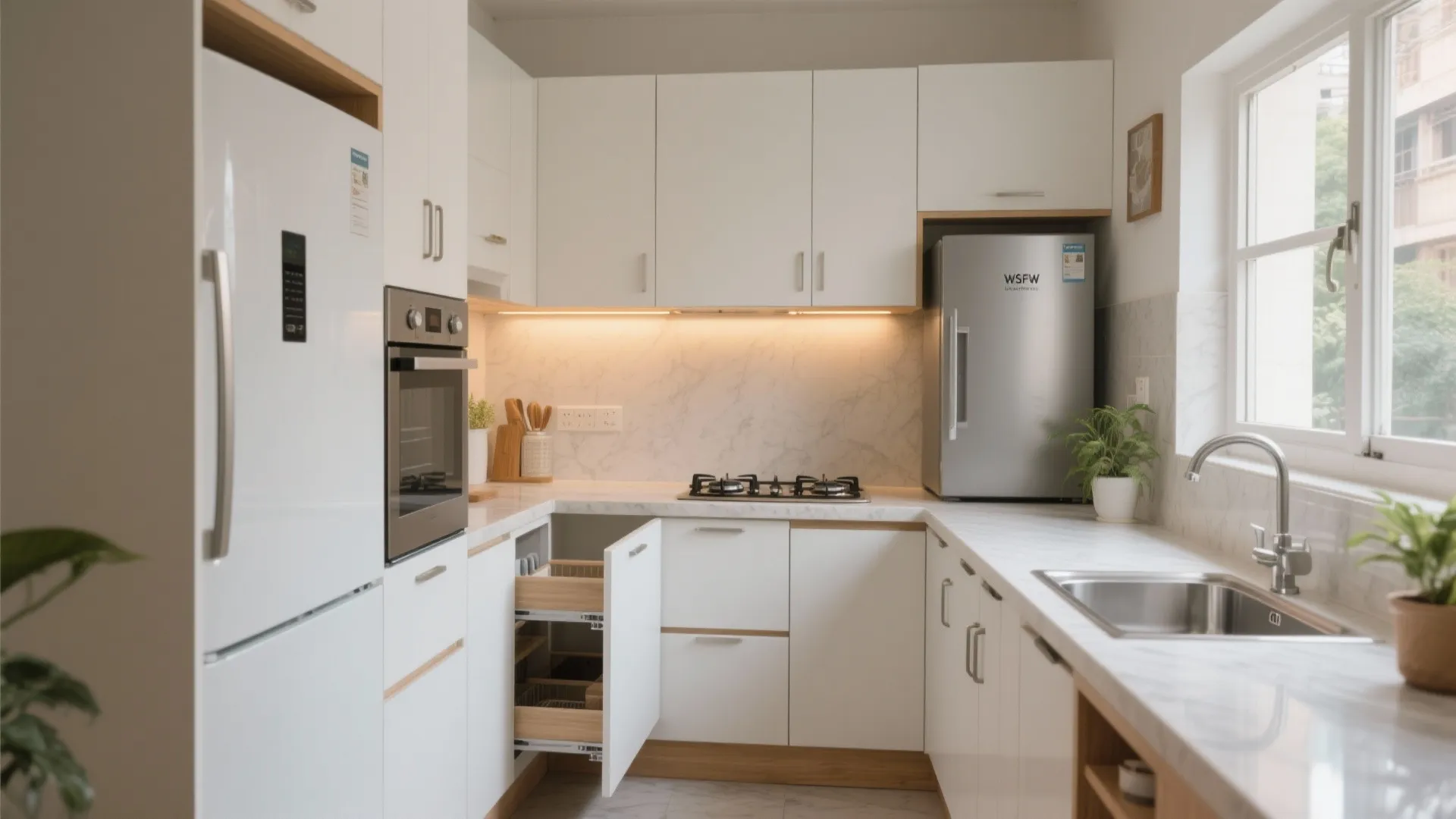 L-shaped kitchen that actually breathes in a compact 2 BHK