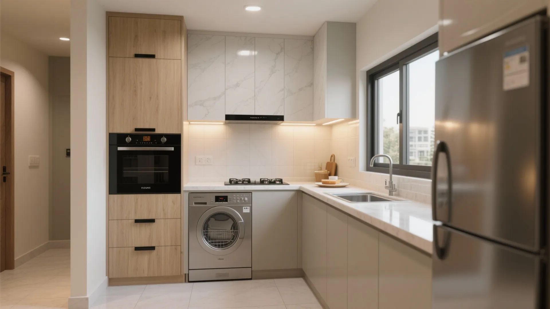 2) L-shaped modular kitchen tailored for tight footprints