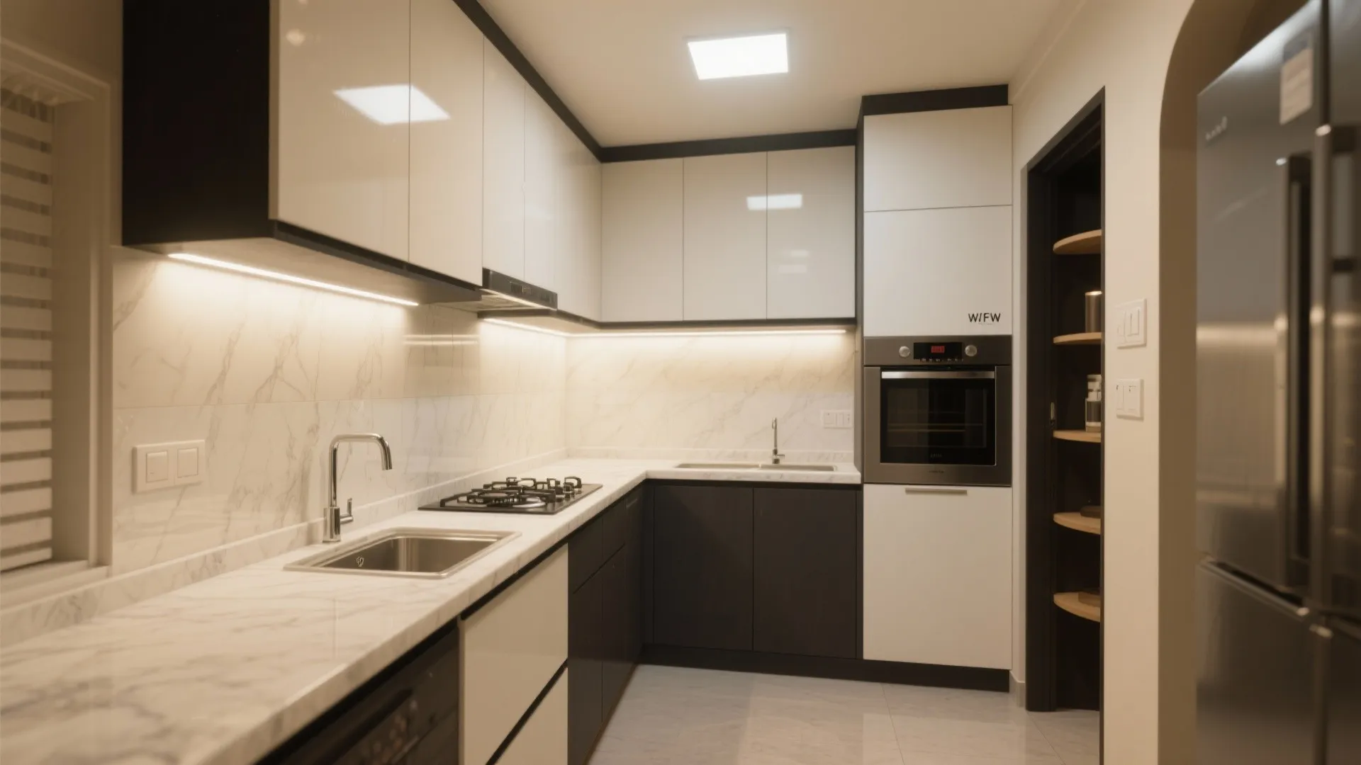 L-shaped kitchen that streamlines the work triangle