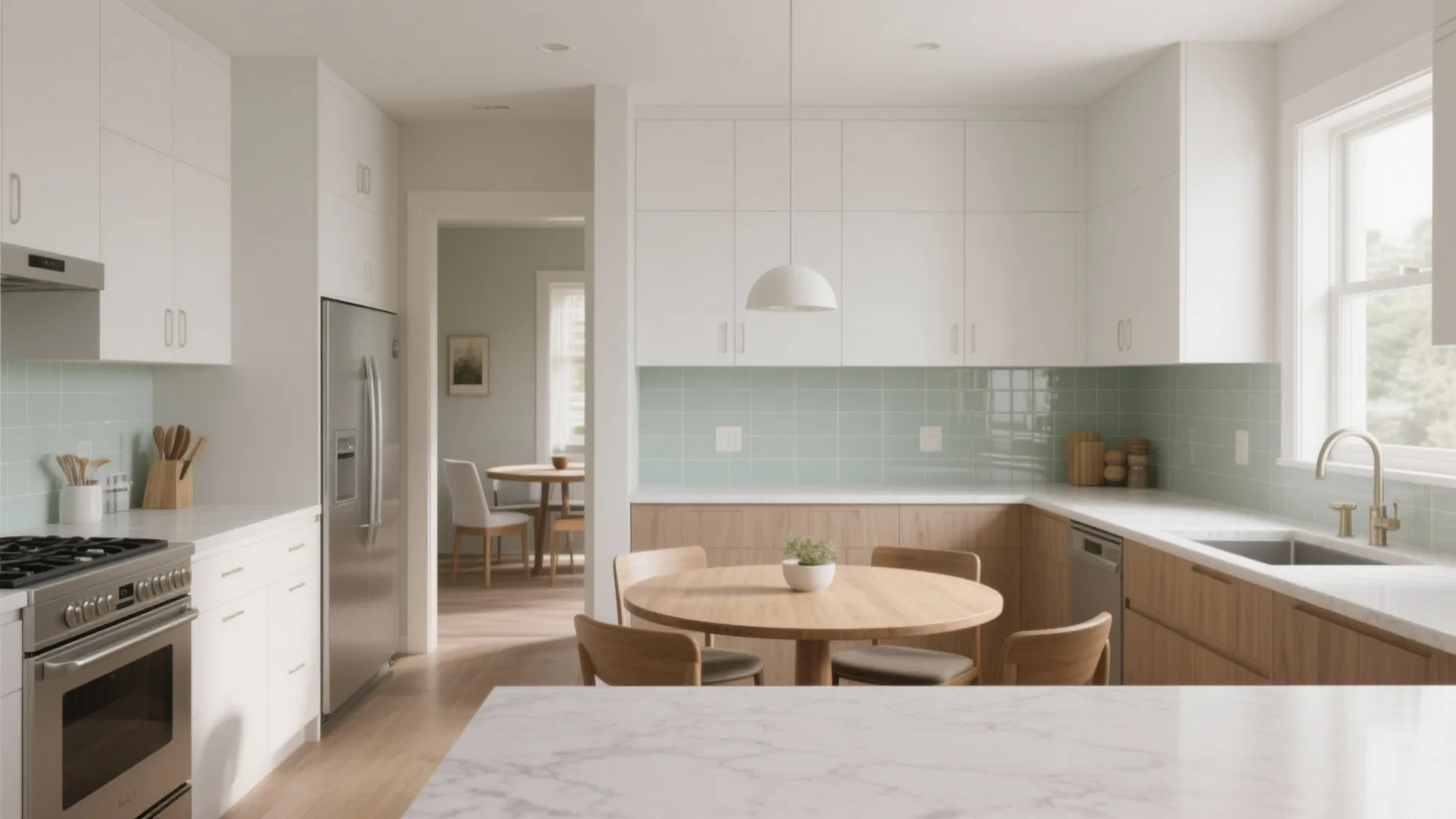 L-shaped kitchen with a smart dining nook