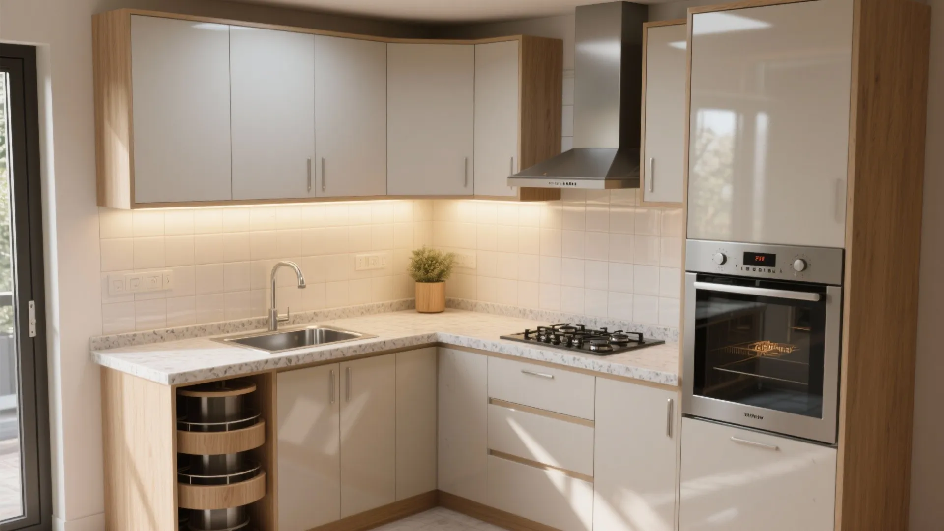 [Section: Inspiration 2] Modular L-shaped kitchen efficiency for small footprints