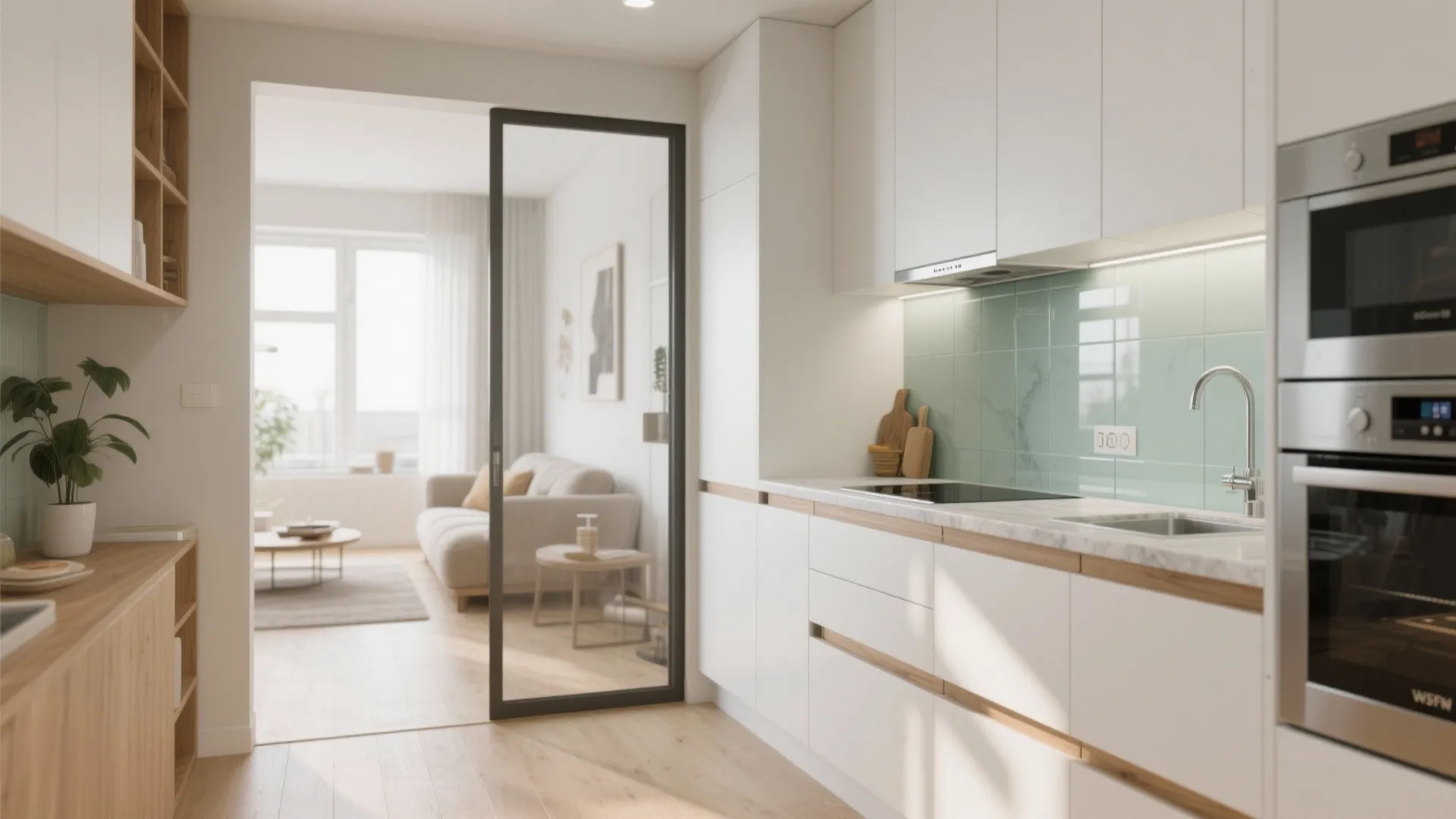 An L-Shaped Kitchenette With Open Living Flow