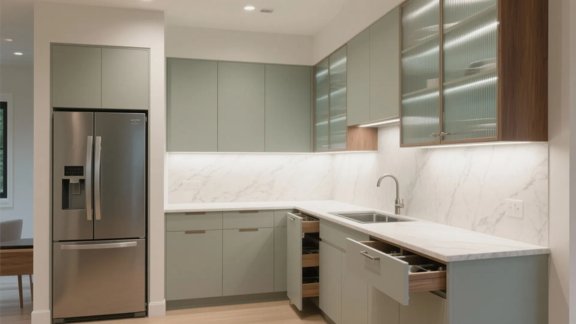 1) A Smart L-Shaped Kitchen With a Tall-Pantry Wall
