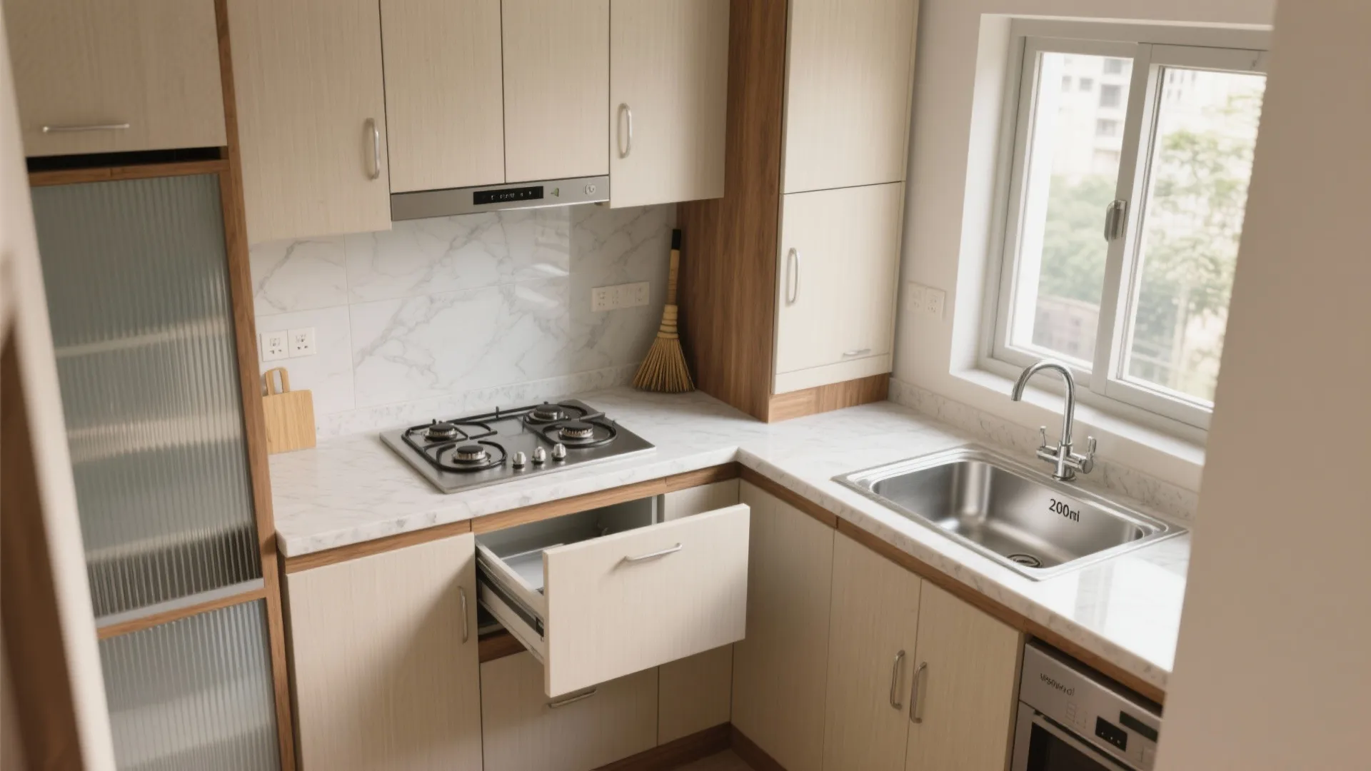 [Section: Inspiration List] Compact L-Shaped Kitchen With Tall Storage Wall