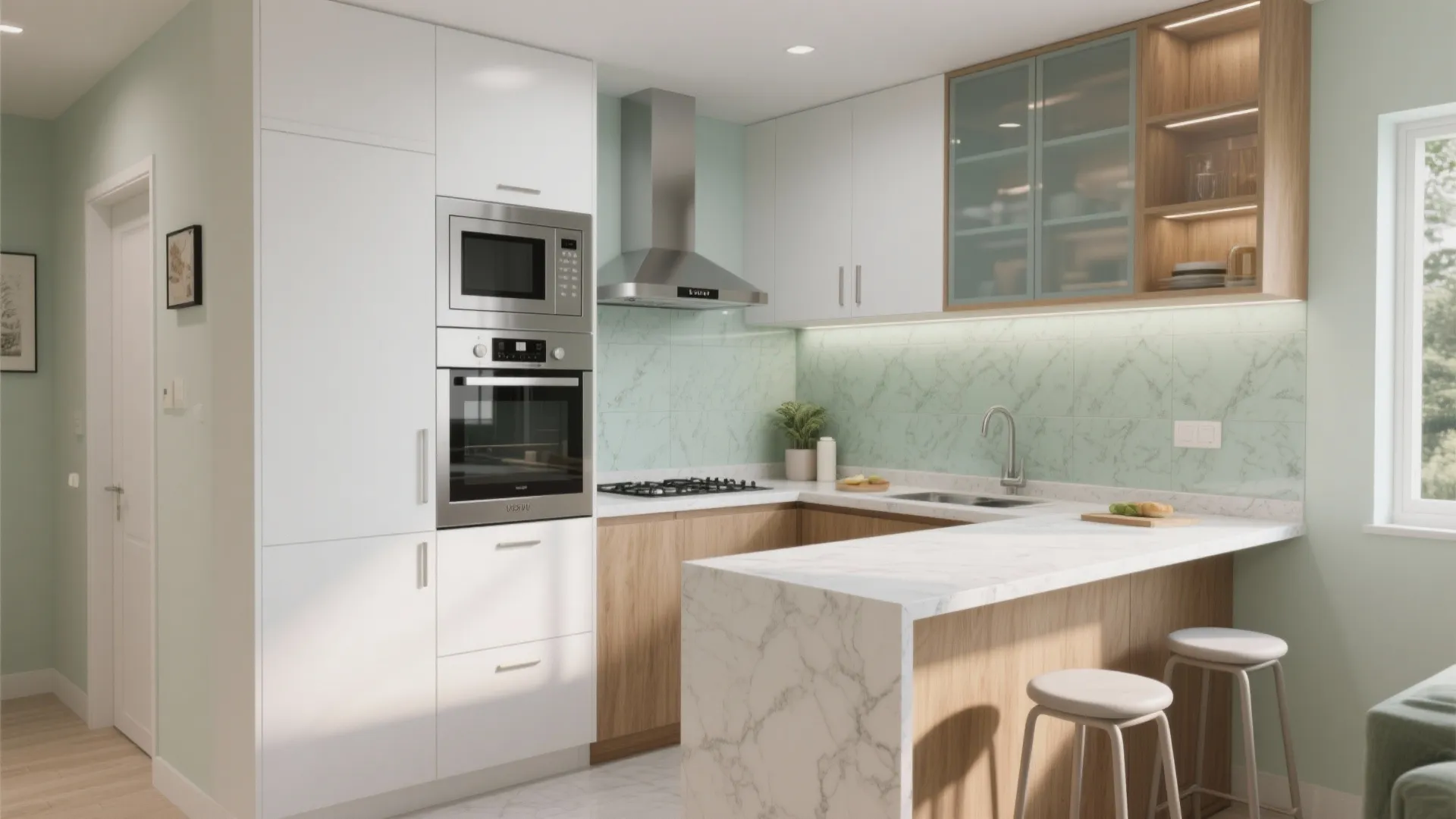 L-shaped kitchen with a full-height pantry wall