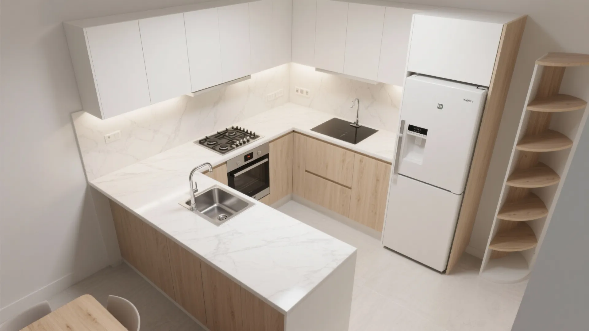 L-Shaped Kitchen to Free Up Counter Space