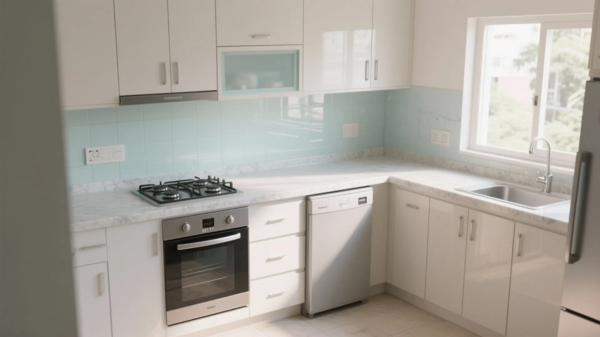 1) L-shaped Kitchen Efficiency in a 2 BHK