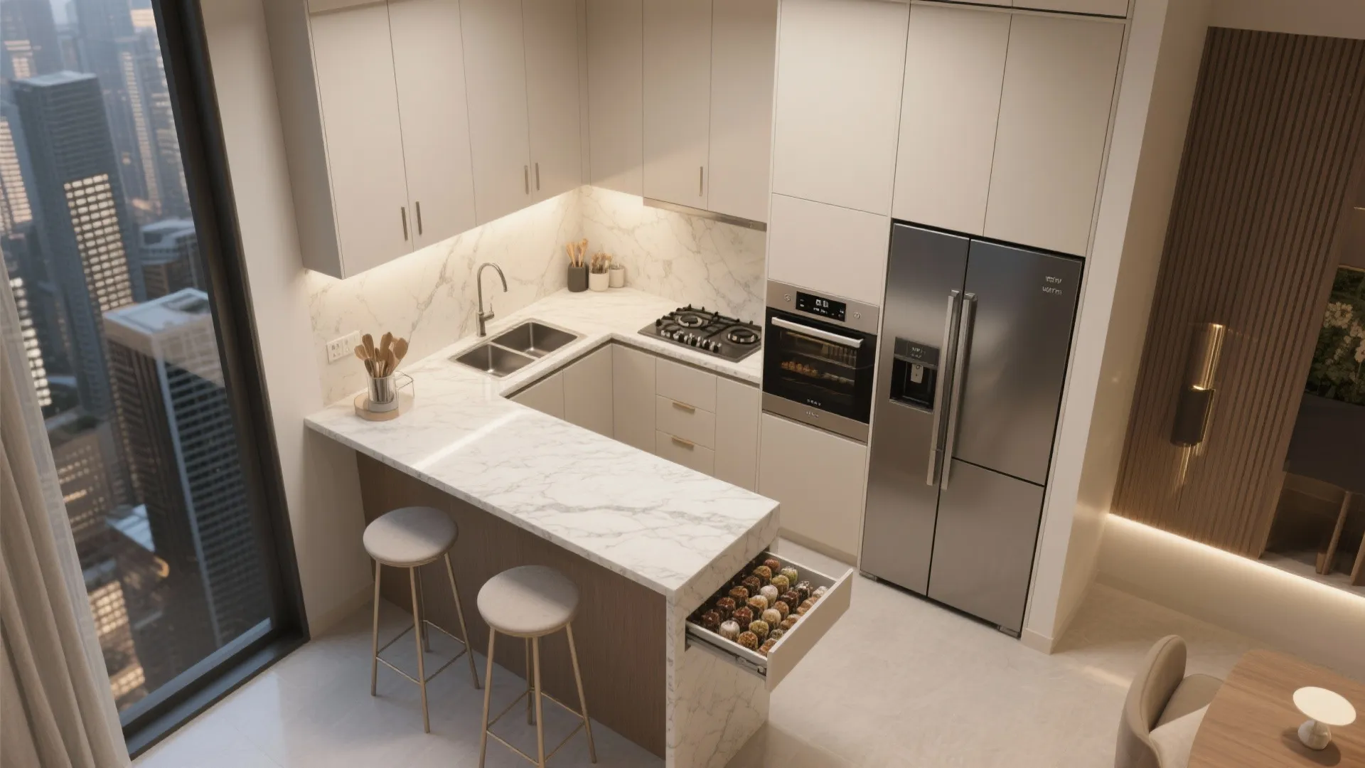 A Compact L‑Shaped Kitchen with a Social Peninsula