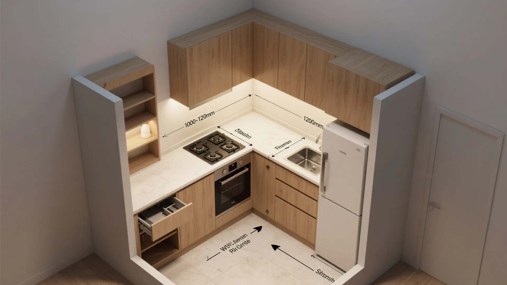 L-shaped kitchenette that actually cooks