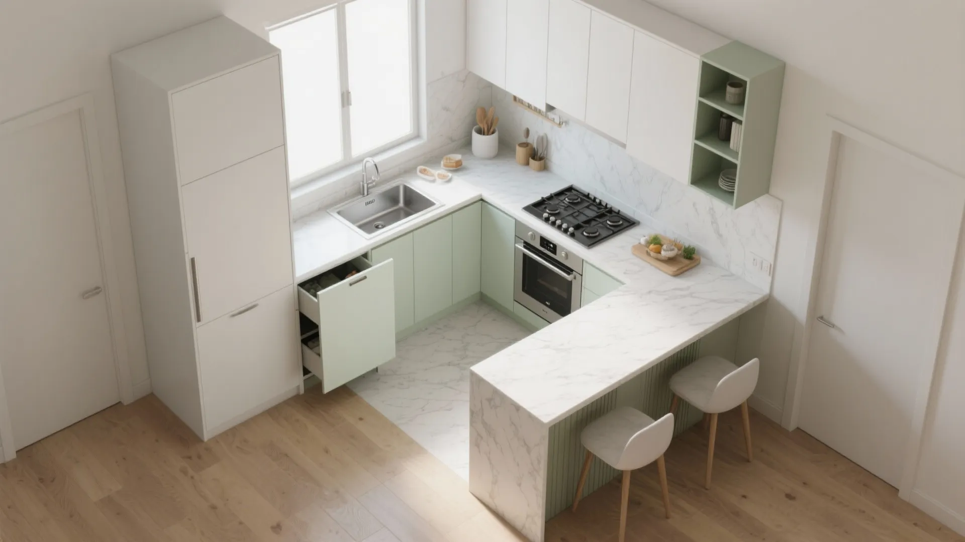 1) L-shaped kitchen that actually works
