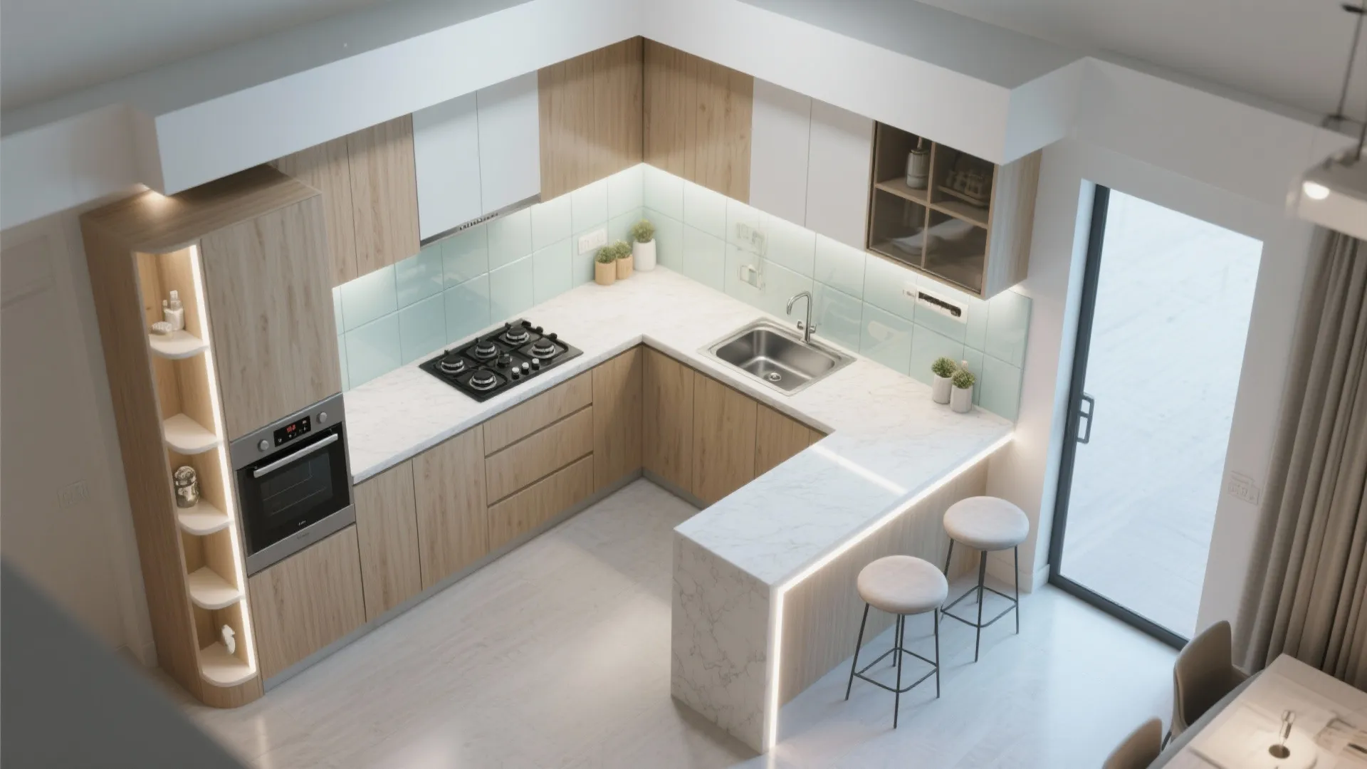 L-Shaped Small Kitchen Layout That Doubles Up