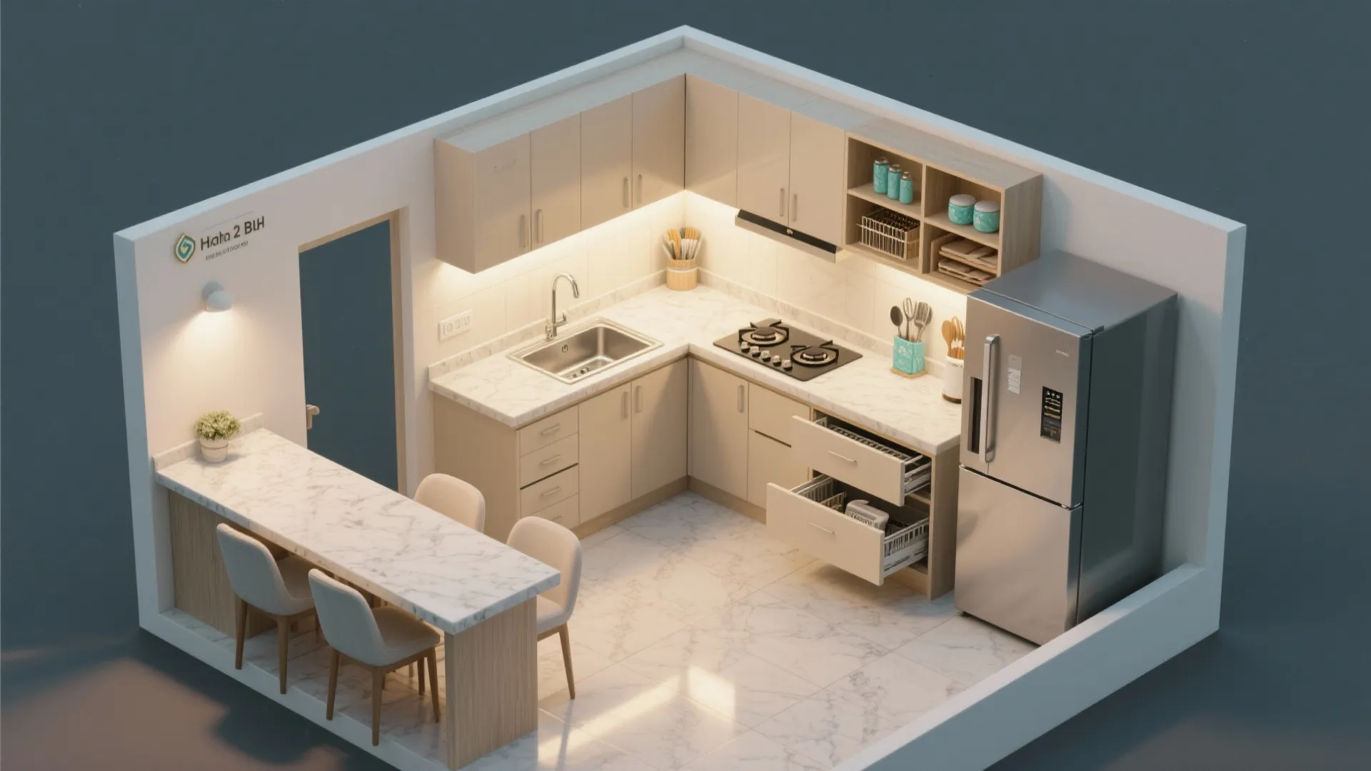 Compact L-Shaped Kitchen with Pocket Storage