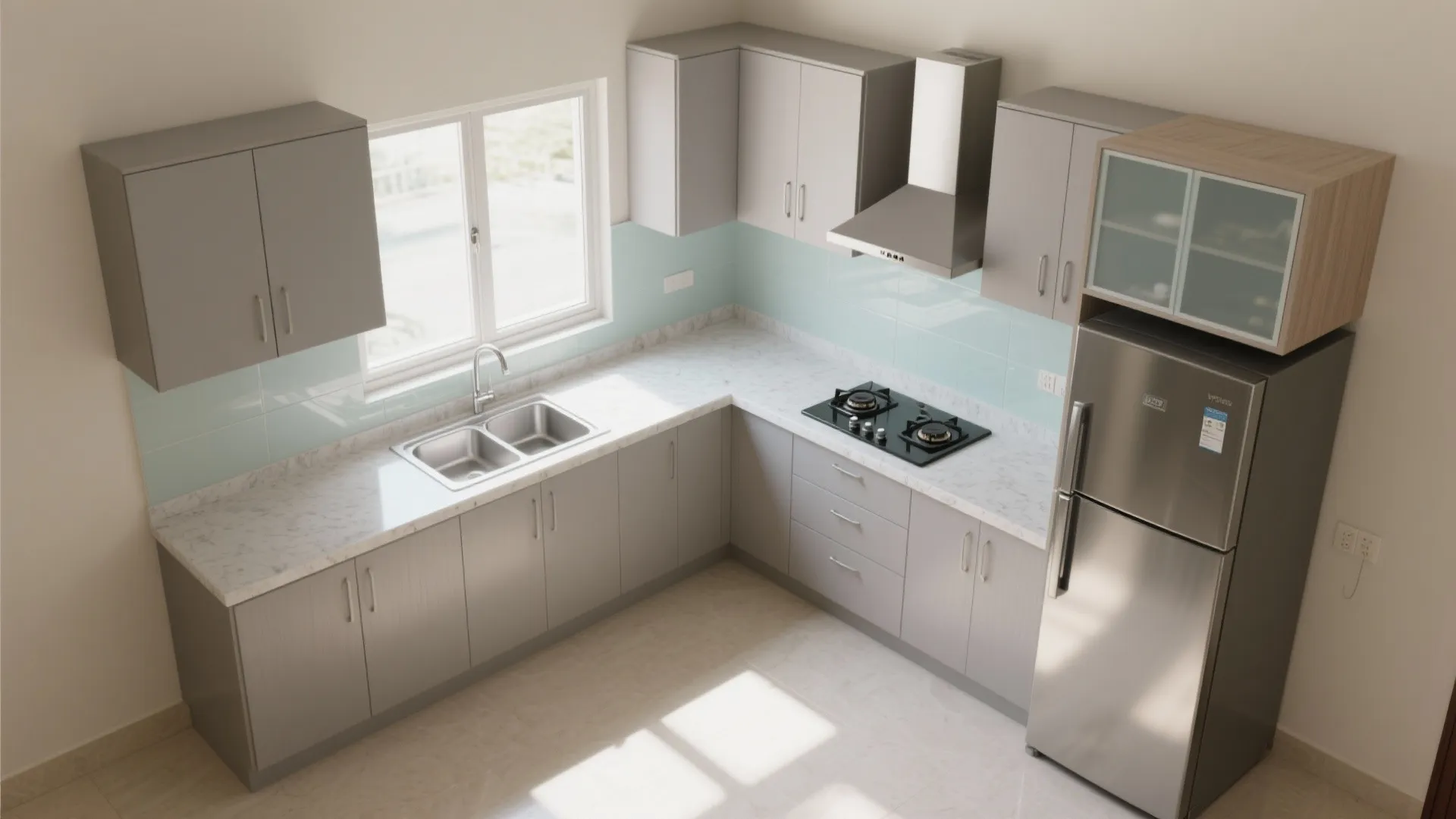 An L-shaped kitchen that frees counter space