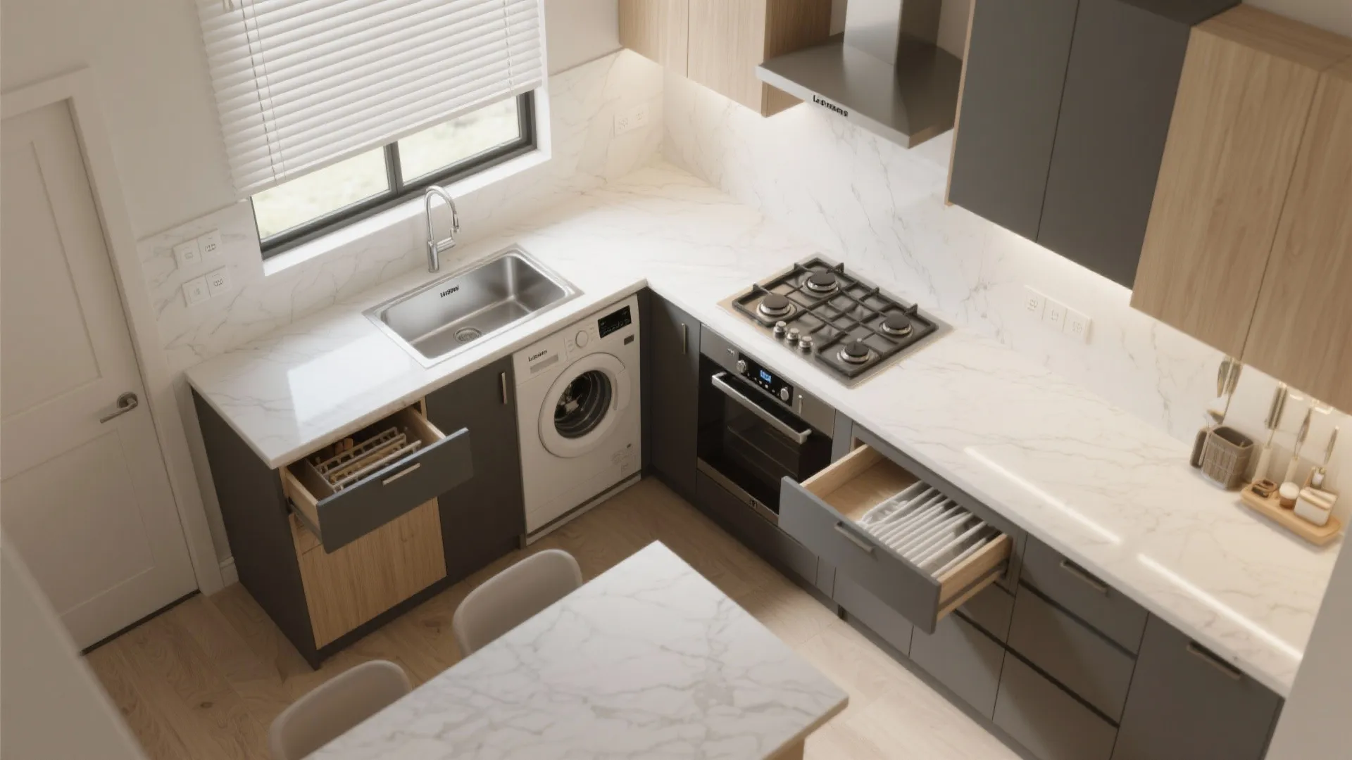 Kitchen as a Multifunctional Hub: L-shaped + Utility Optimization